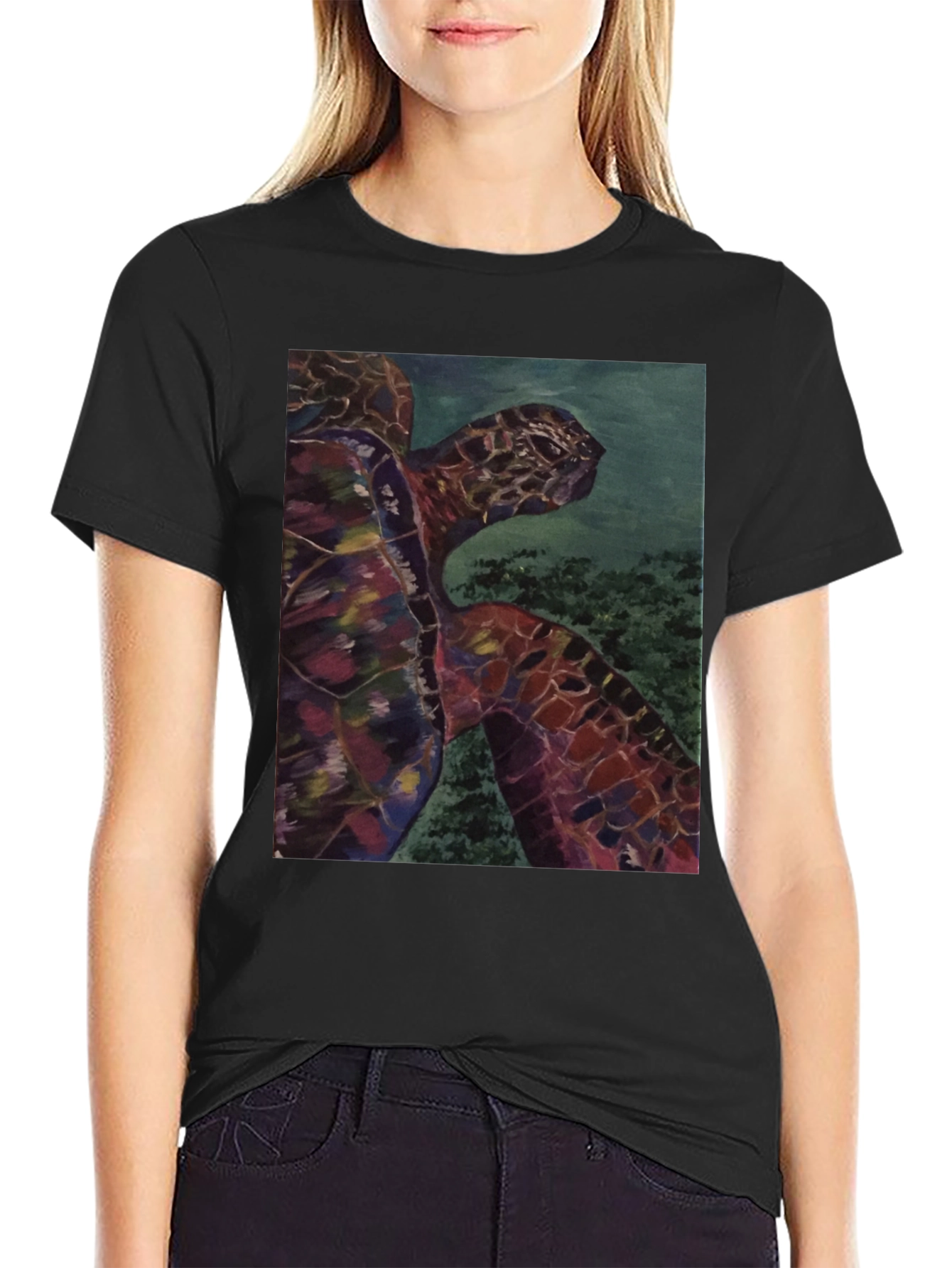 Sea Turtle Graphic Tee - Black Cotton Casual Shirt