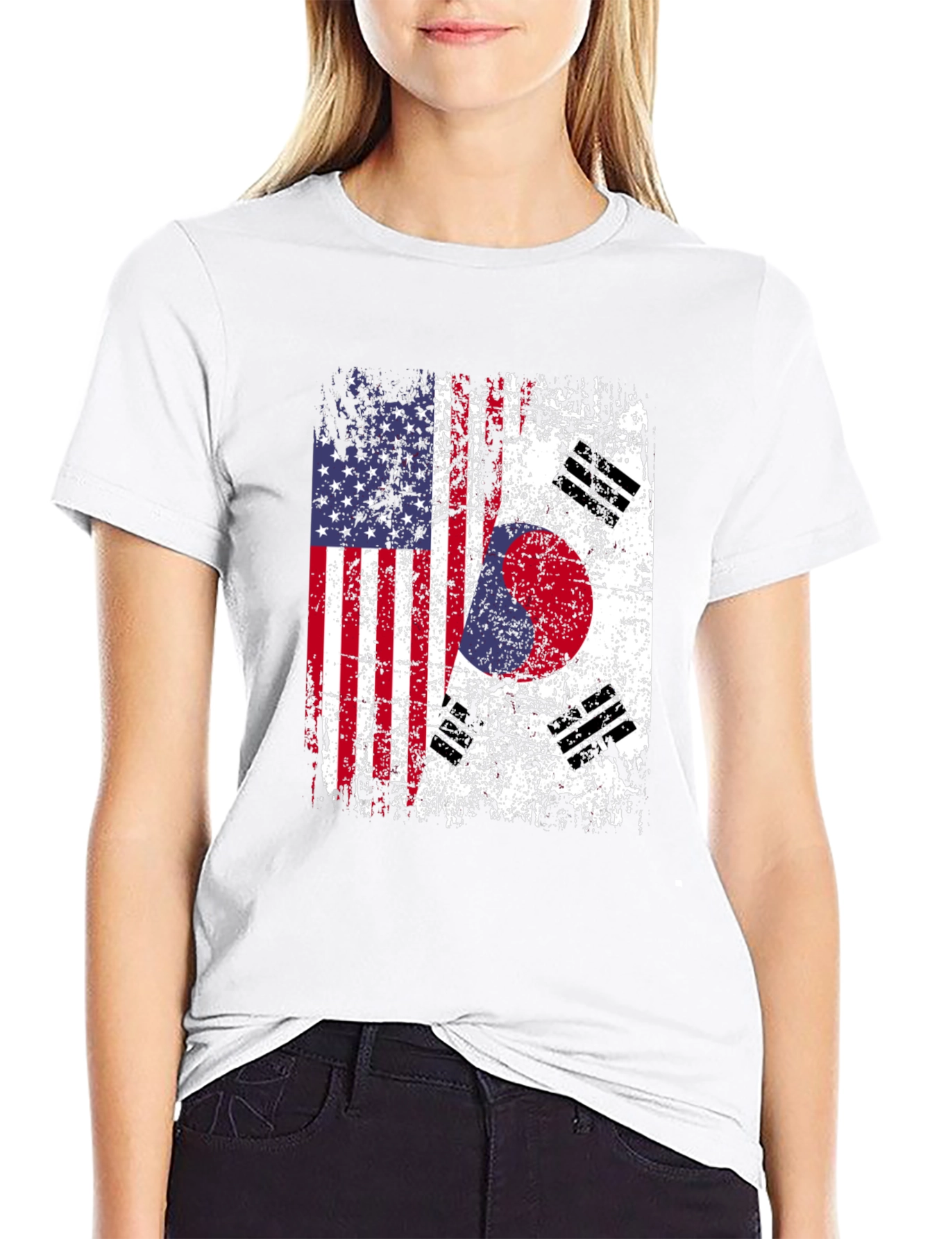 US South Korean Flag Graphic T-Shirt