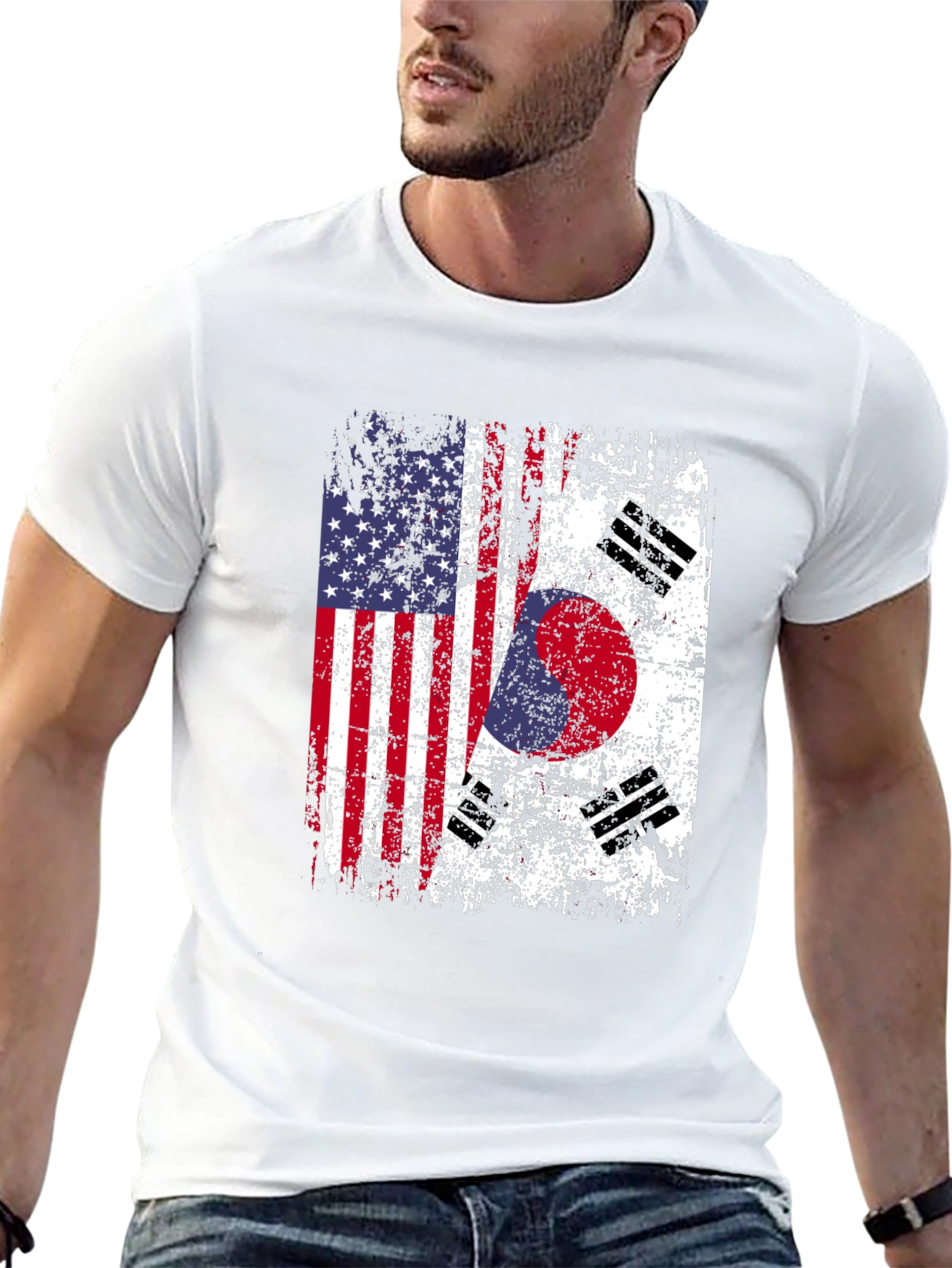 US South Korean Flag Graphic T-Shirt