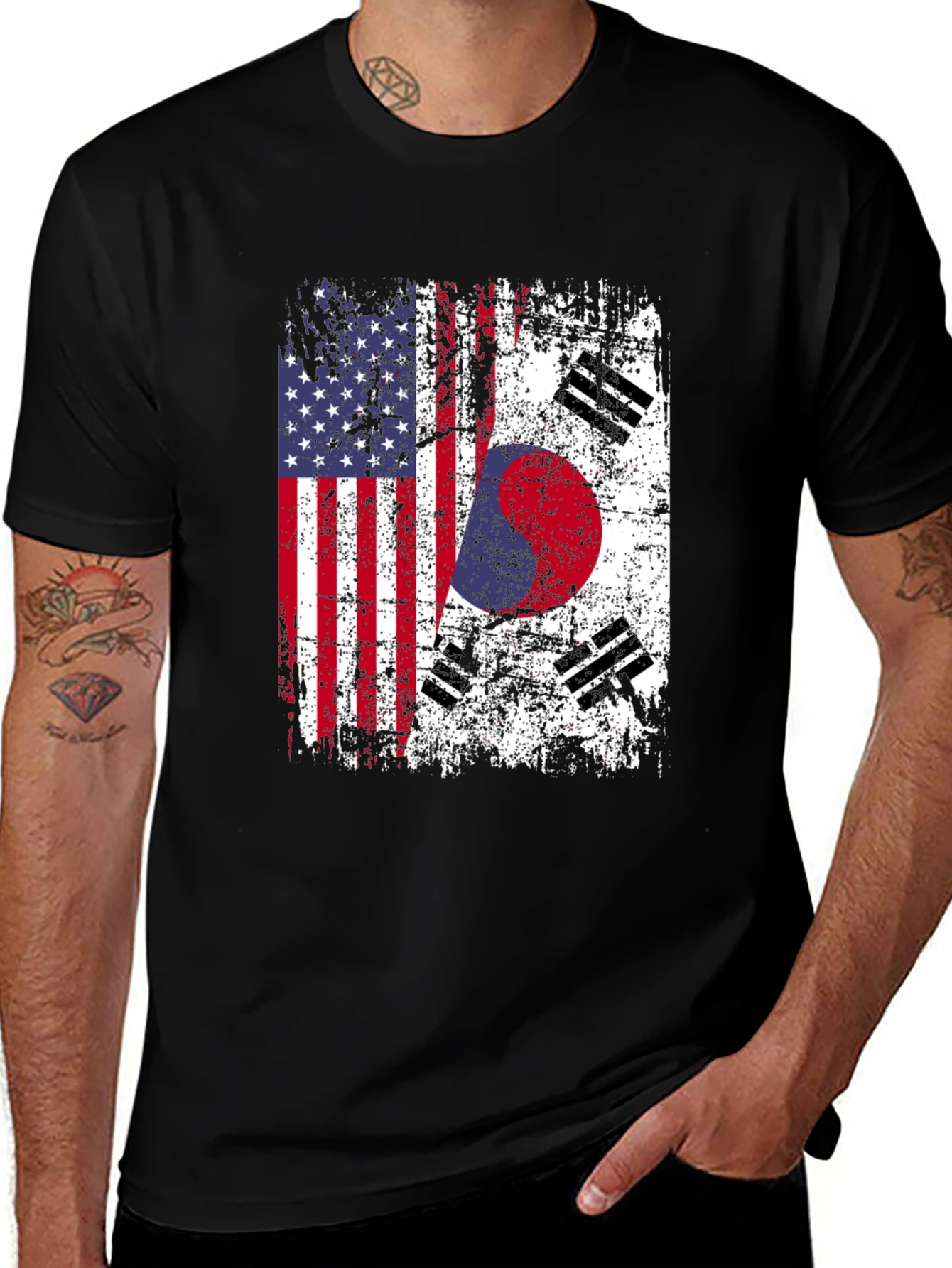 US South Korean Flag Graphic T-Shirt