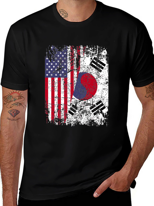 US South Korean Flag Graphic T-Shirt