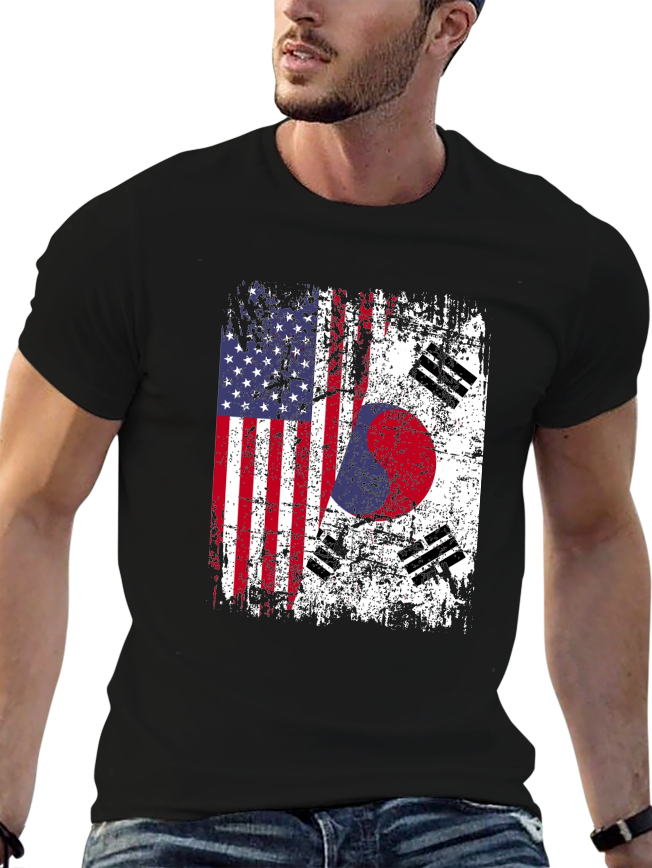 US South Korean Flag Graphic T-Shirt