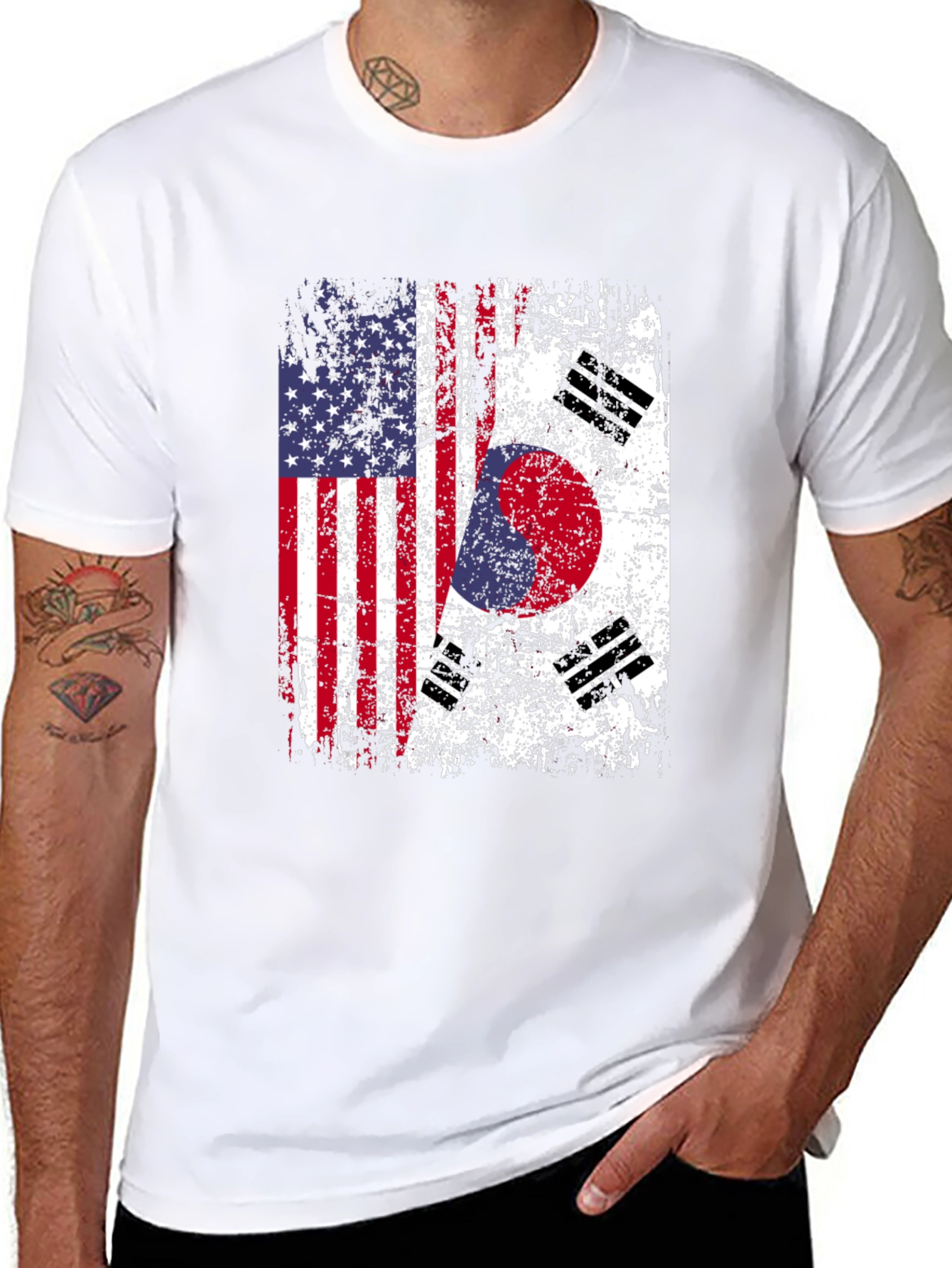US South Korean Flag Graphic T-Shirt