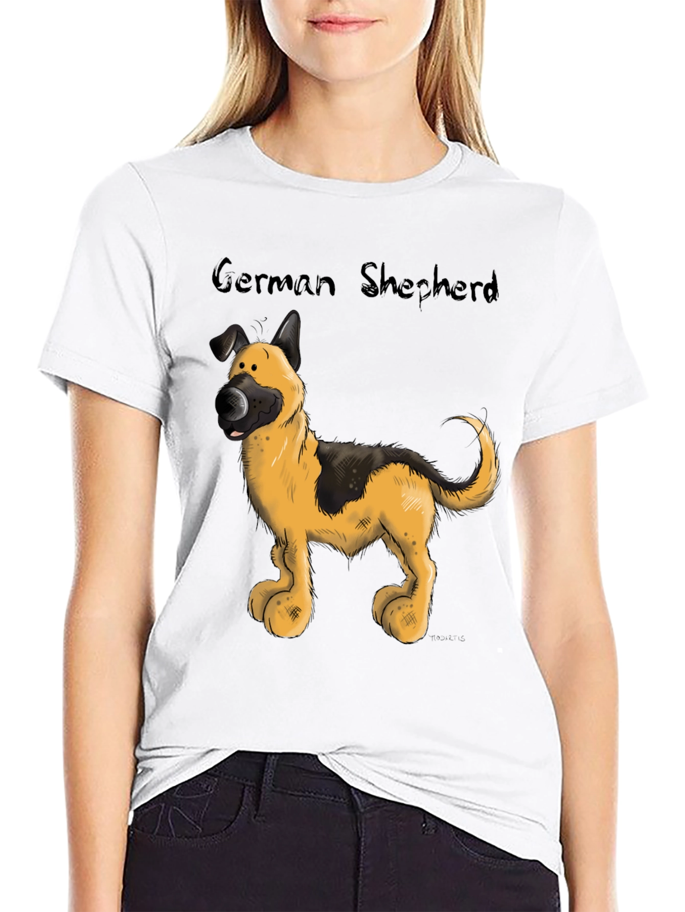 Cartoon German Shepherd Graphic T-Shirt
