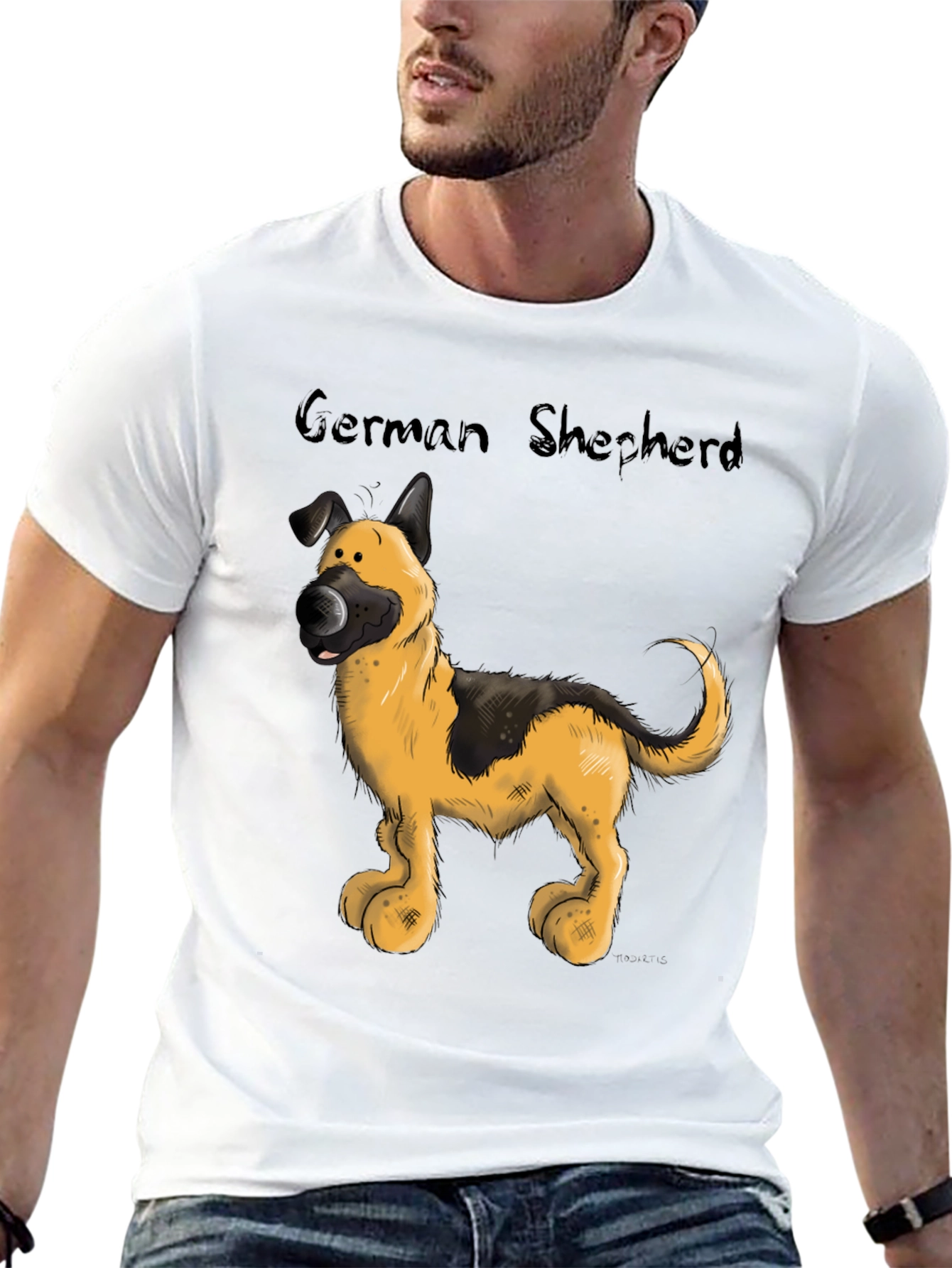 Cartoon German Shepherd Graphic T-Shirt