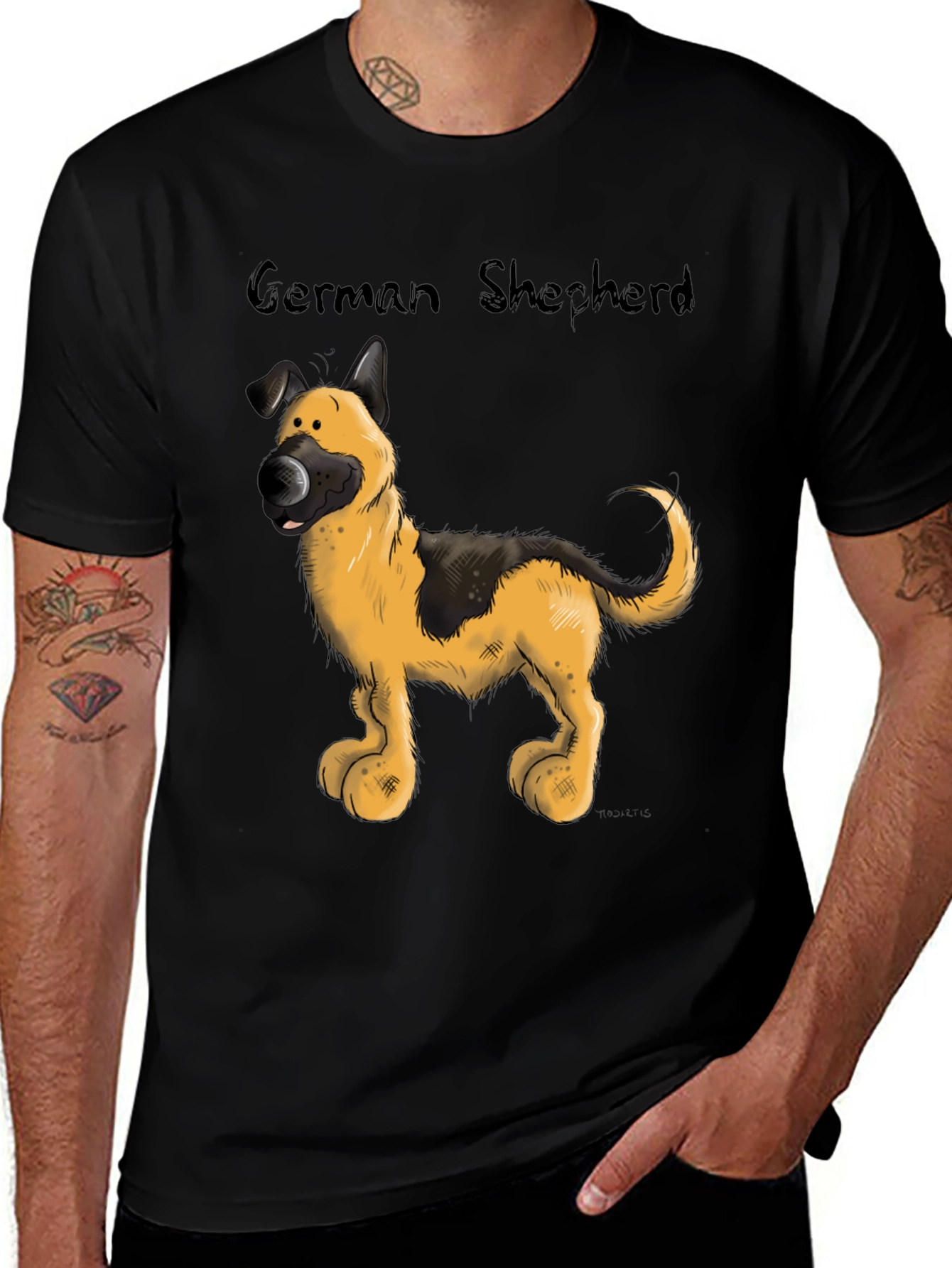 Cartoon German Shepherd Graphic T-Shirt