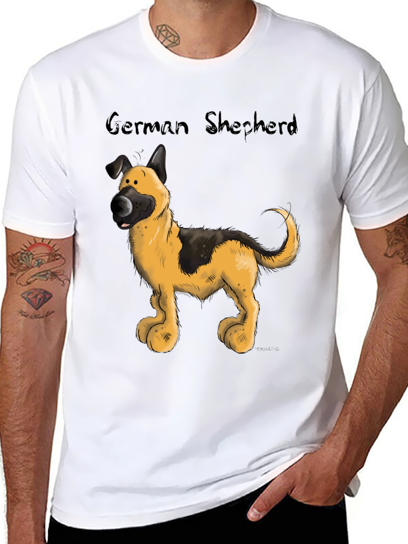 Cartoon German Shepherd Graphic T-Shirt