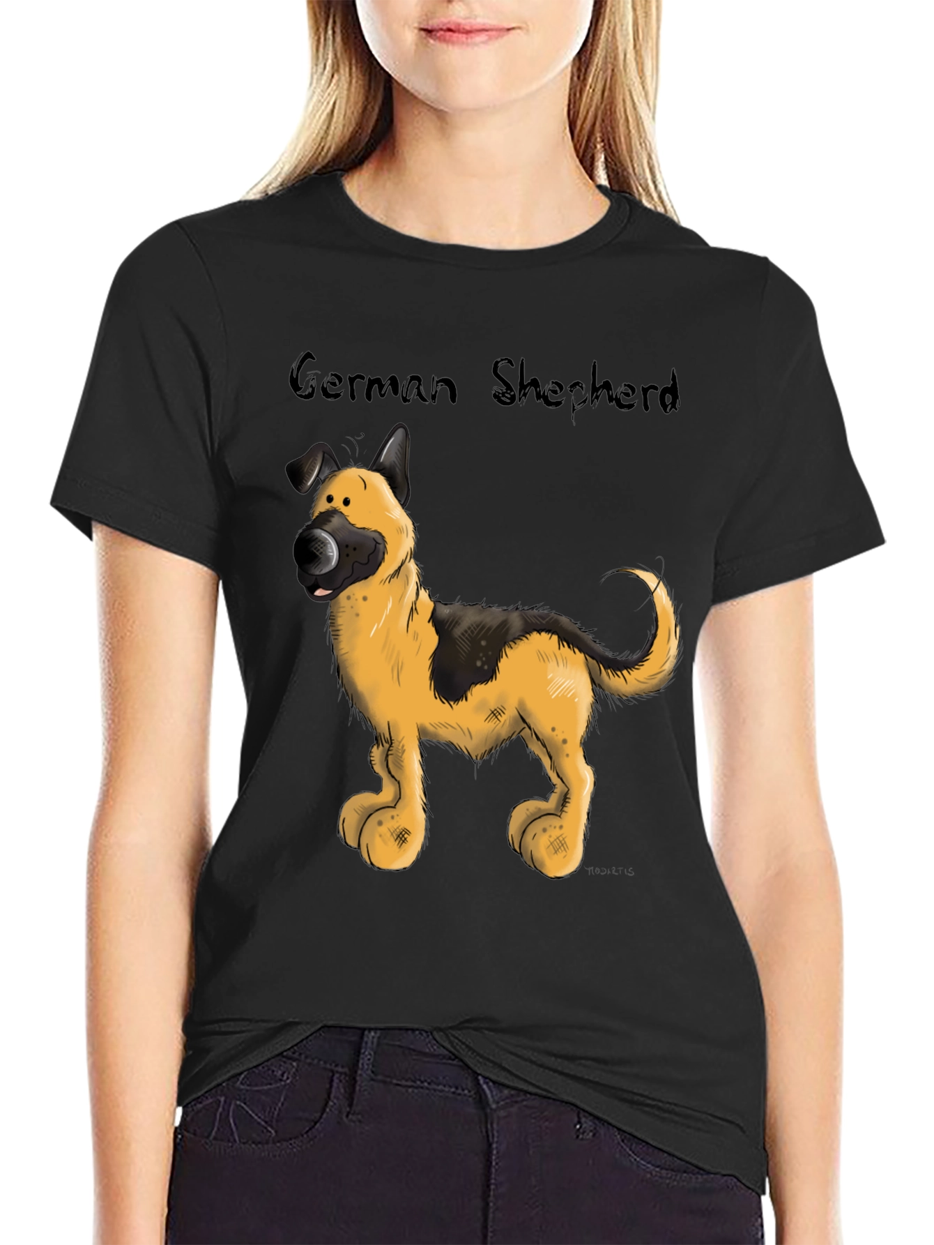 Cartoon German Shepherd Graphic T-Shirt