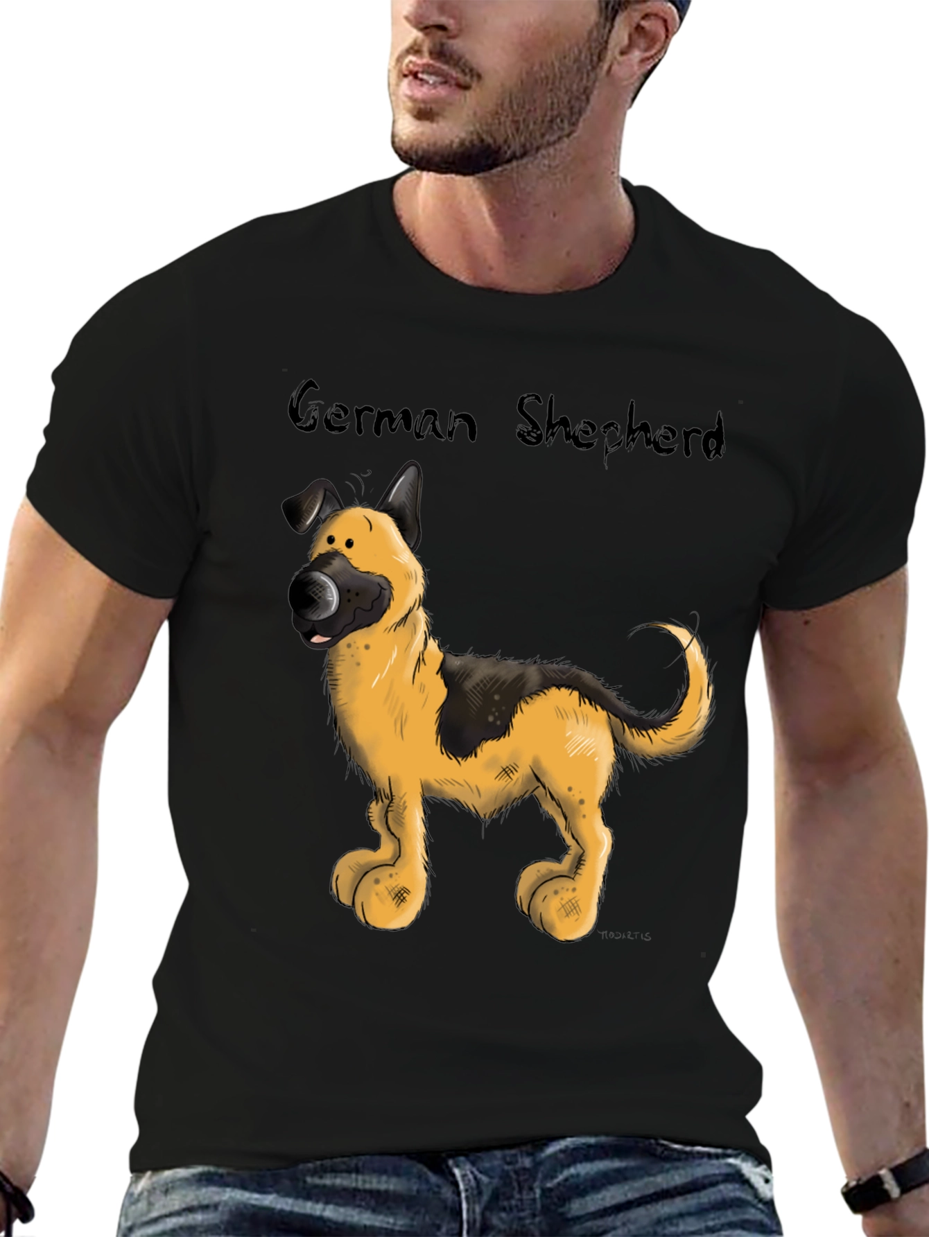 Cartoon German Shepherd Graphic T-Shirt