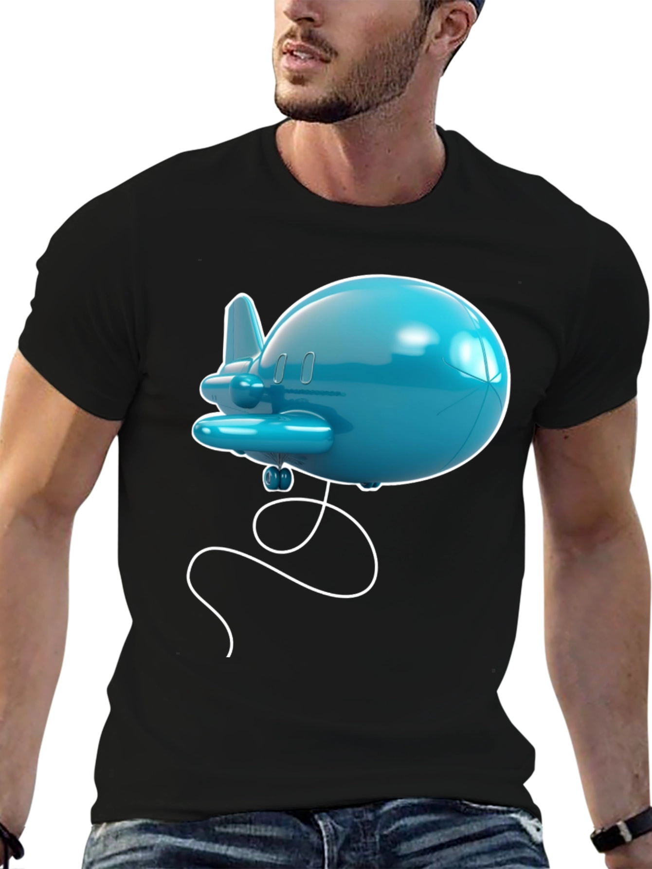 Cartoon Airplane Graphic Tee - Black T-Shirt