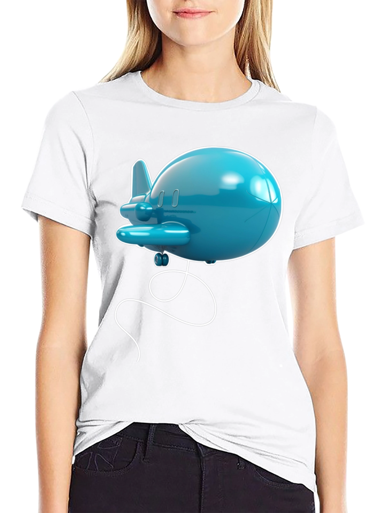 Cartoon Airplane Graphic Tee - Black T-Shirt