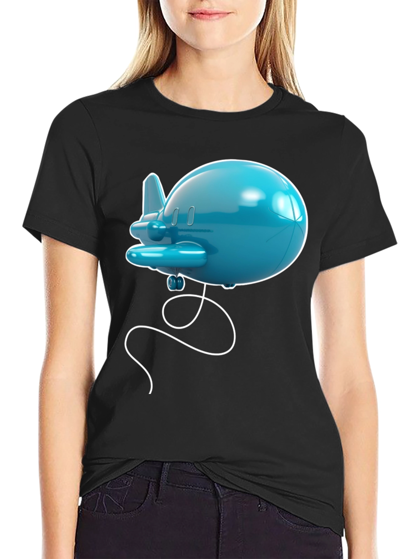 Cartoon Airplane Graphic Tee - Black T-Shirt