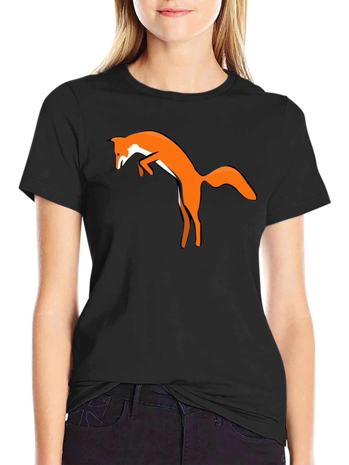 Black T-Shirt with Jumping Fox Design