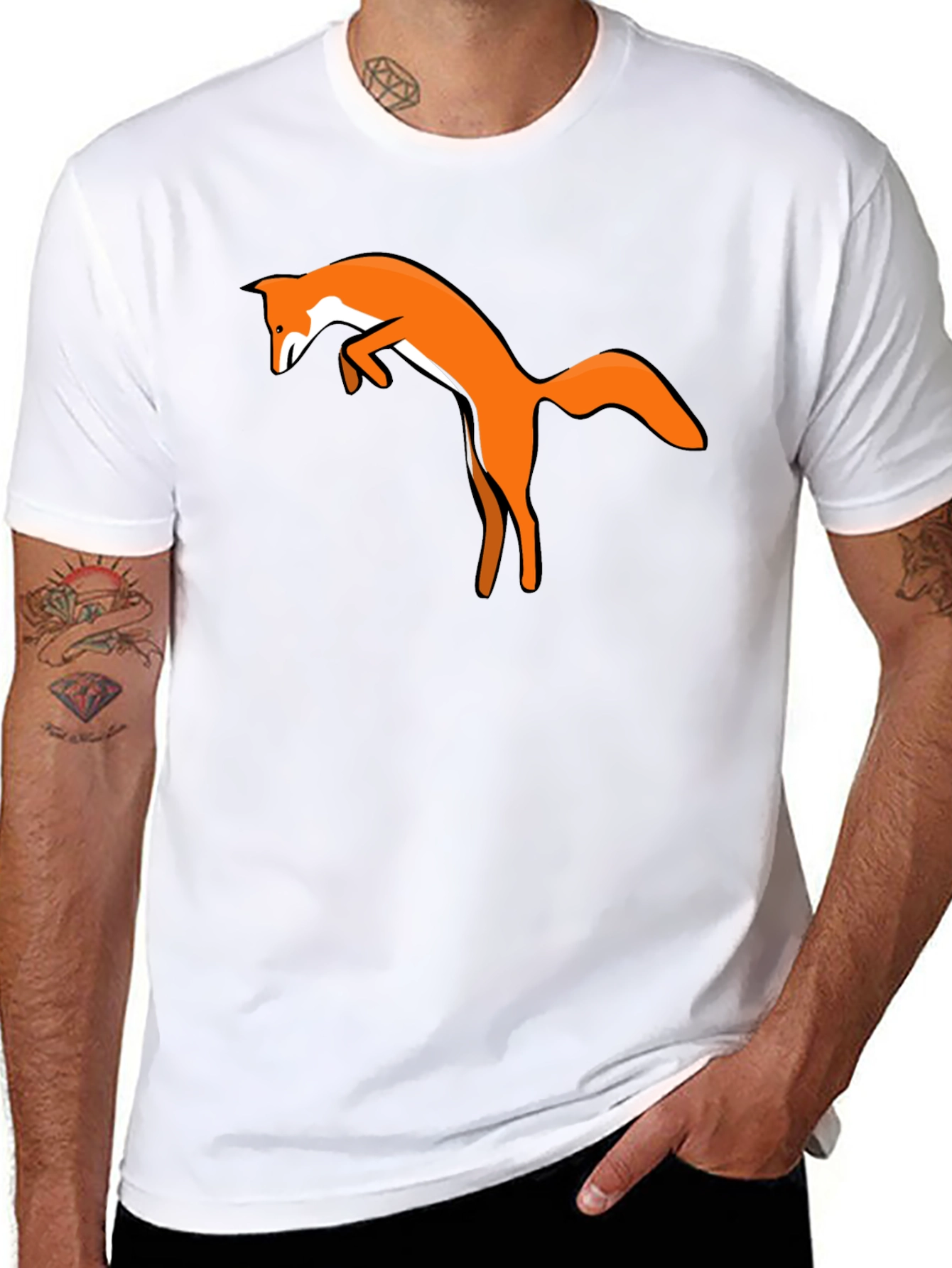 Black T-Shirt with Jumping Fox Design