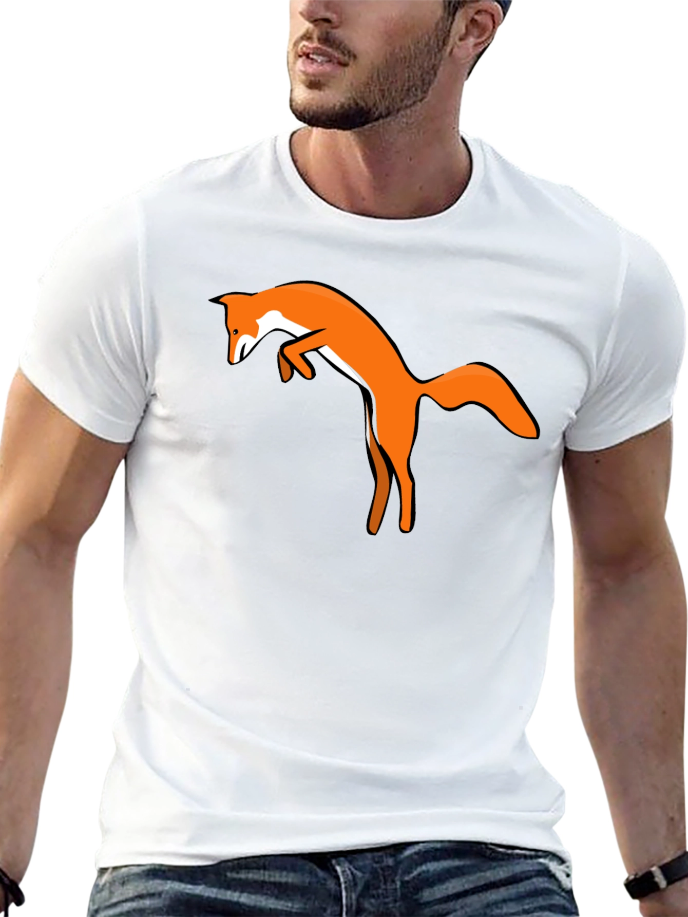 Black T-Shirt with Jumping Fox Design
