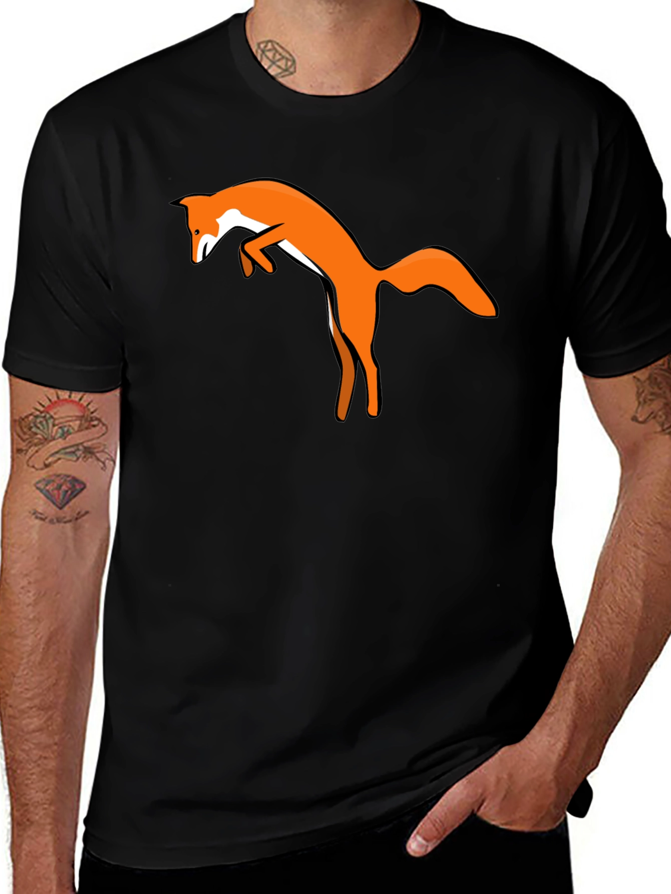 Black T-Shirt with Jumping Fox Design
