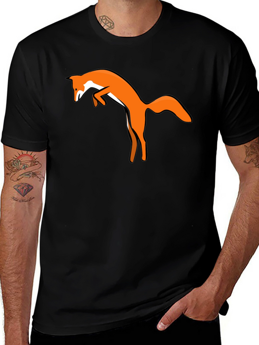 Black T-Shirt with Jumping Fox Design