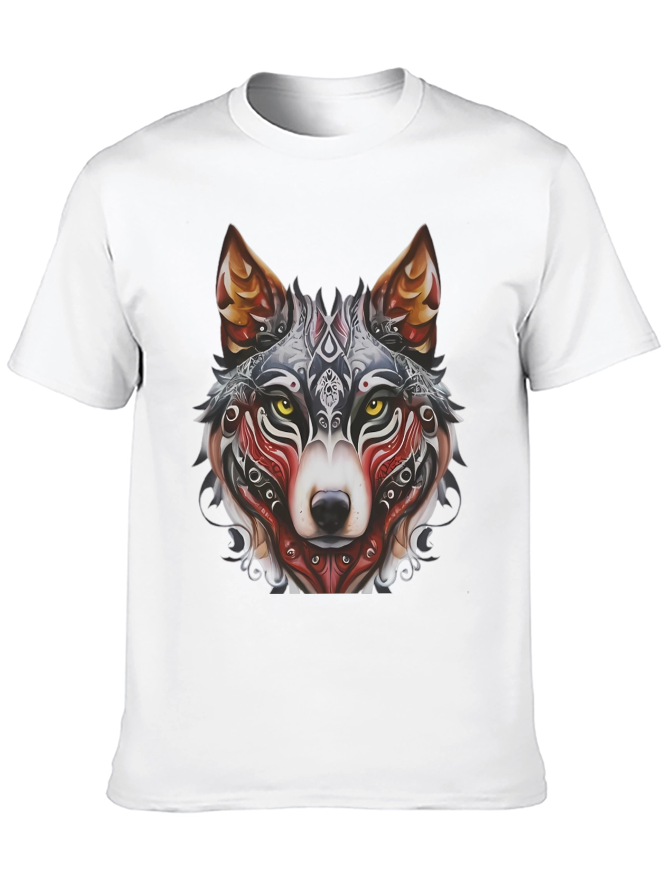 Wolf Graphic Black T-Shirt - Tribal Design