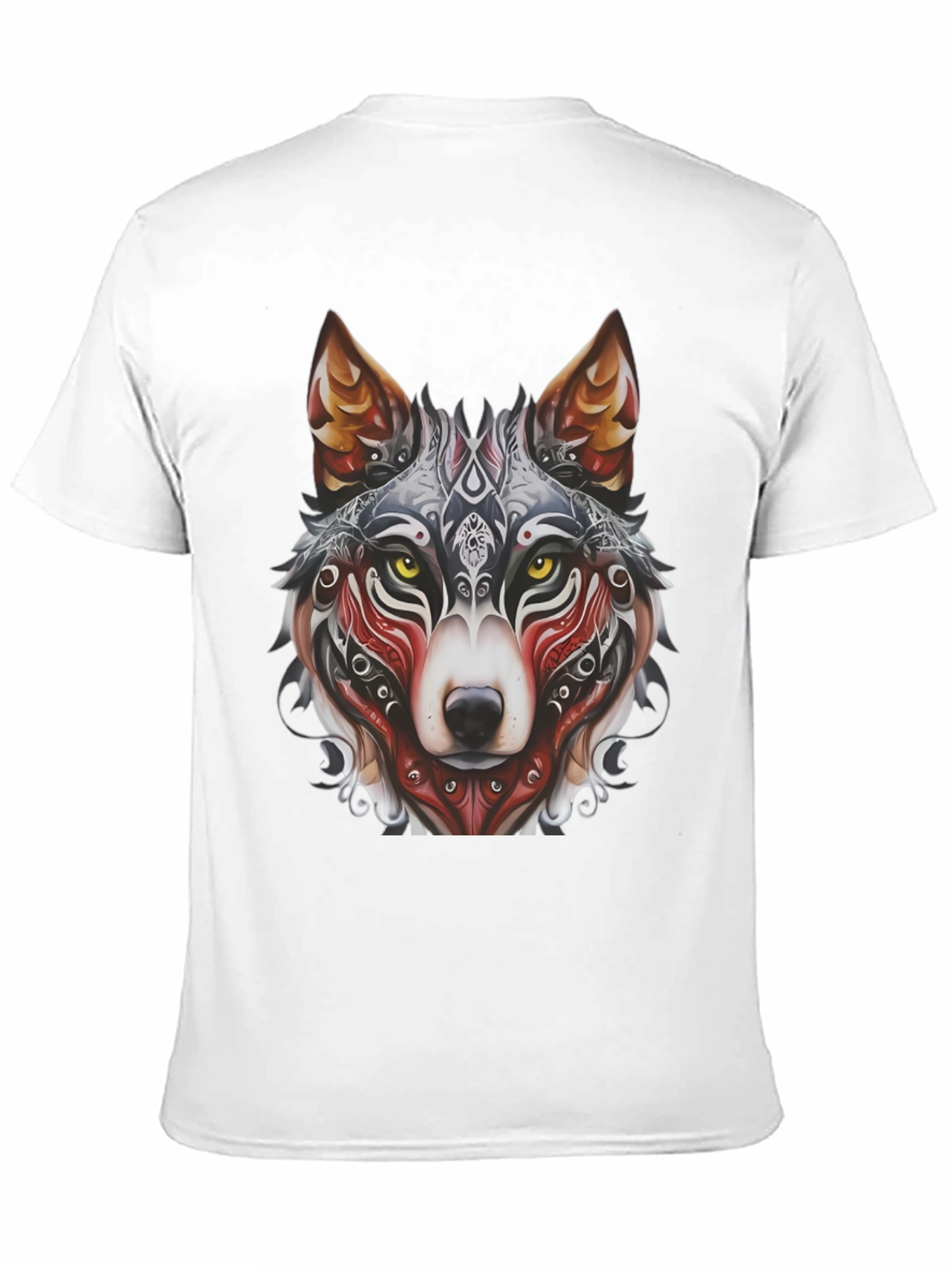 Wolf Graphic Black T-Shirt - Tribal Design