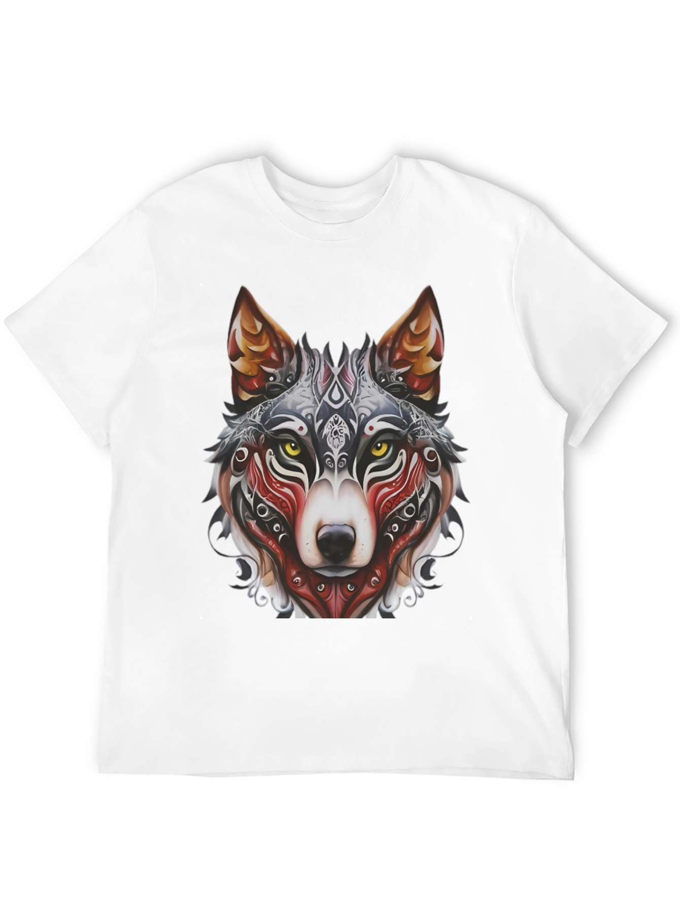 Wolf Graphic Black T-Shirt - Tribal Design