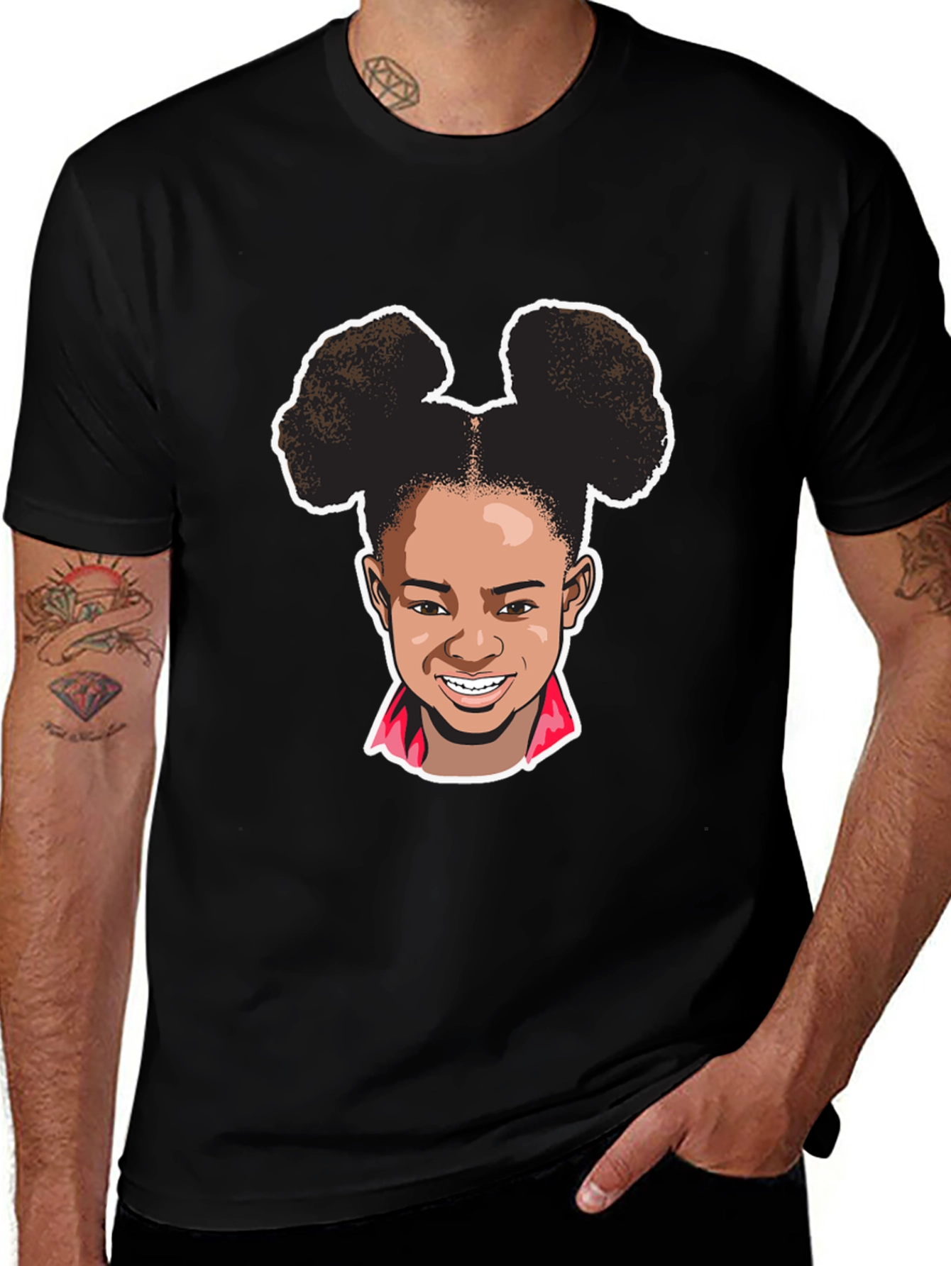 Cartoon Girl Graphic Tee - Black Cotton T-Shirt