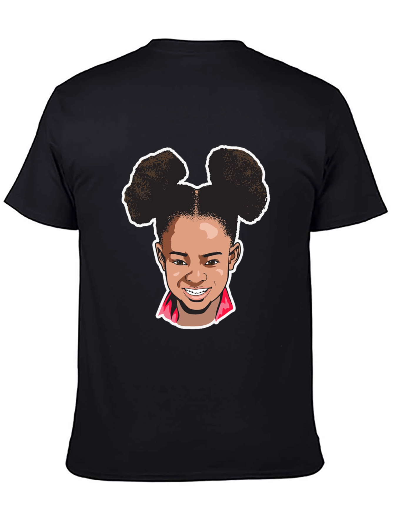 Cartoon Girl Graphic Tee - Black Cotton T-Shirt