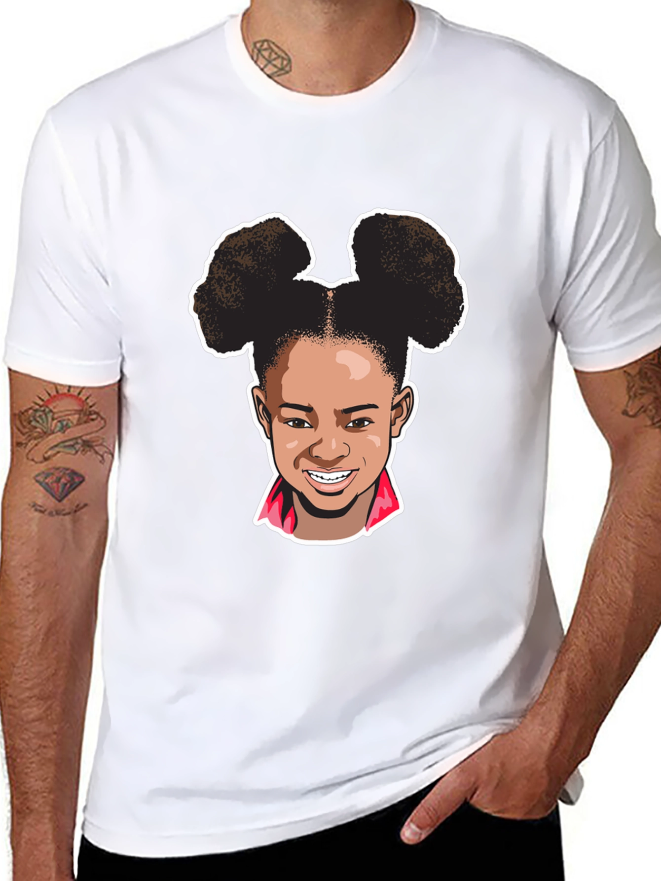 Cartoon Girl Graphic Tee - Black Cotton T-Shirt