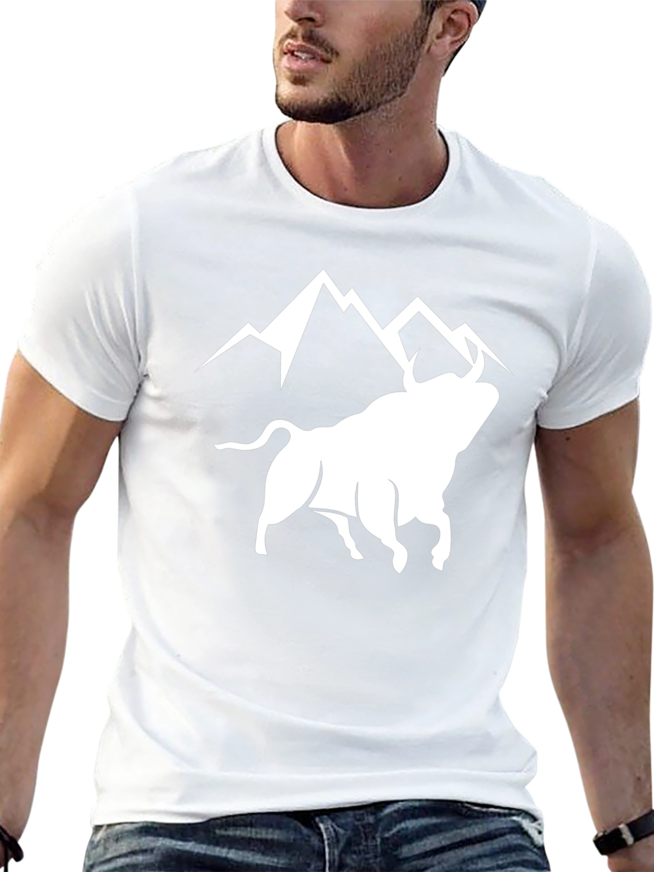 Bull & Mountain Graphic Tee - Stylish Black T-Shirt
