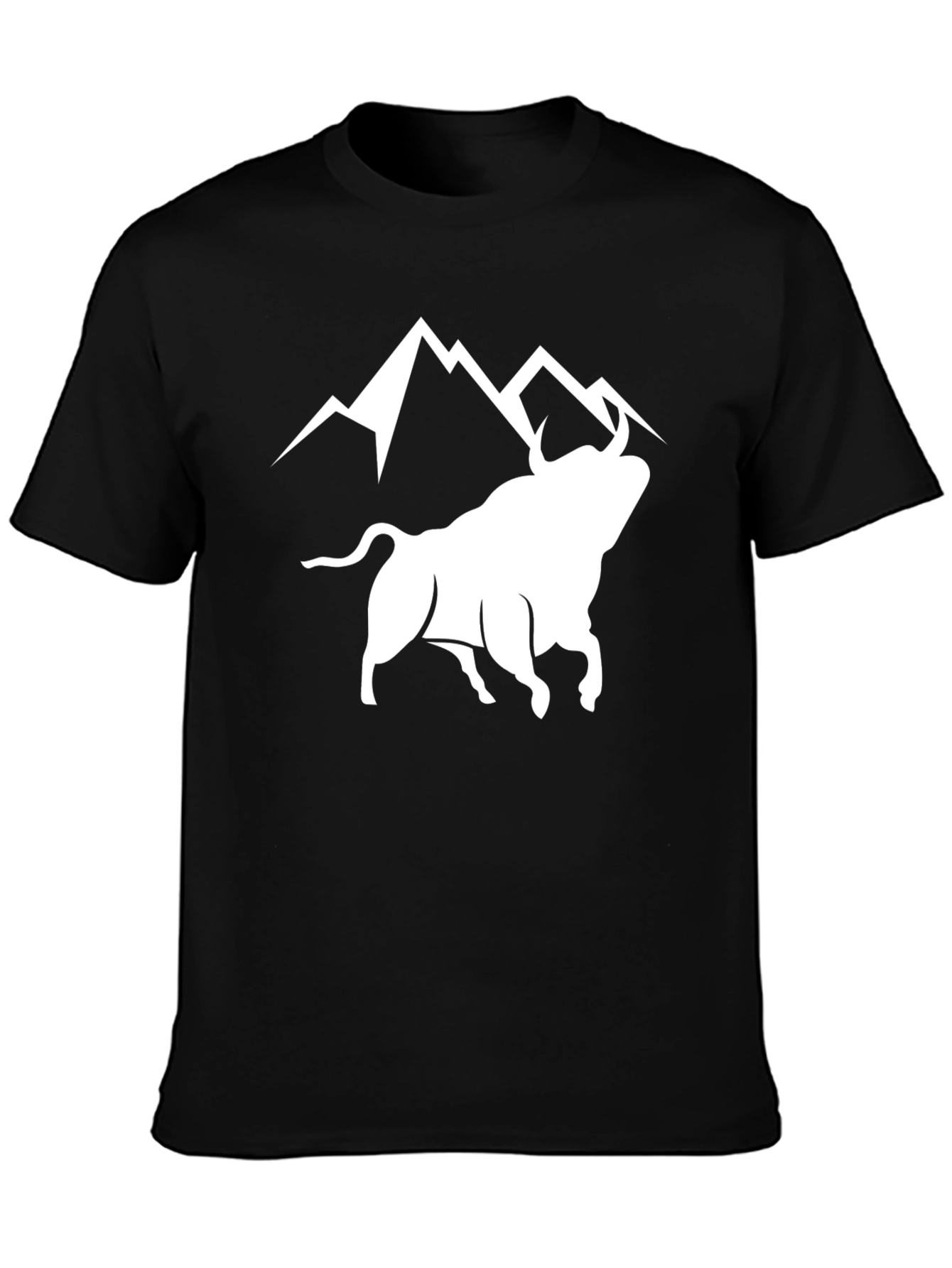 Bull & Mountain Graphic Tee - Stylish Black T-Shirt