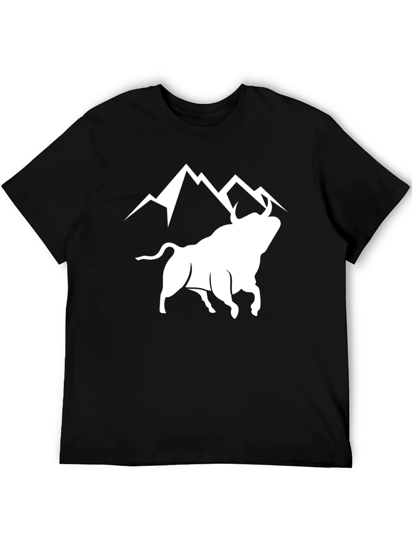 Bull & Mountain Graphic Tee - Stylish Black T-Shirt