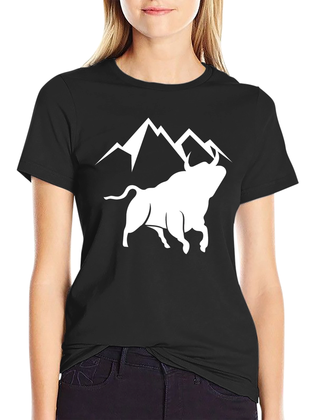 Bull & Mountain Graphic Tee - Stylish Black T-Shirt