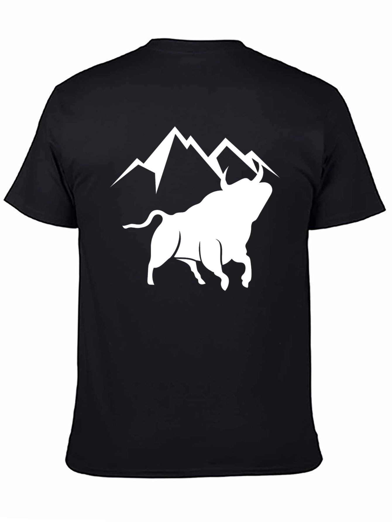 Bull & Mountain Graphic Tee - Stylish Black T-Shirt