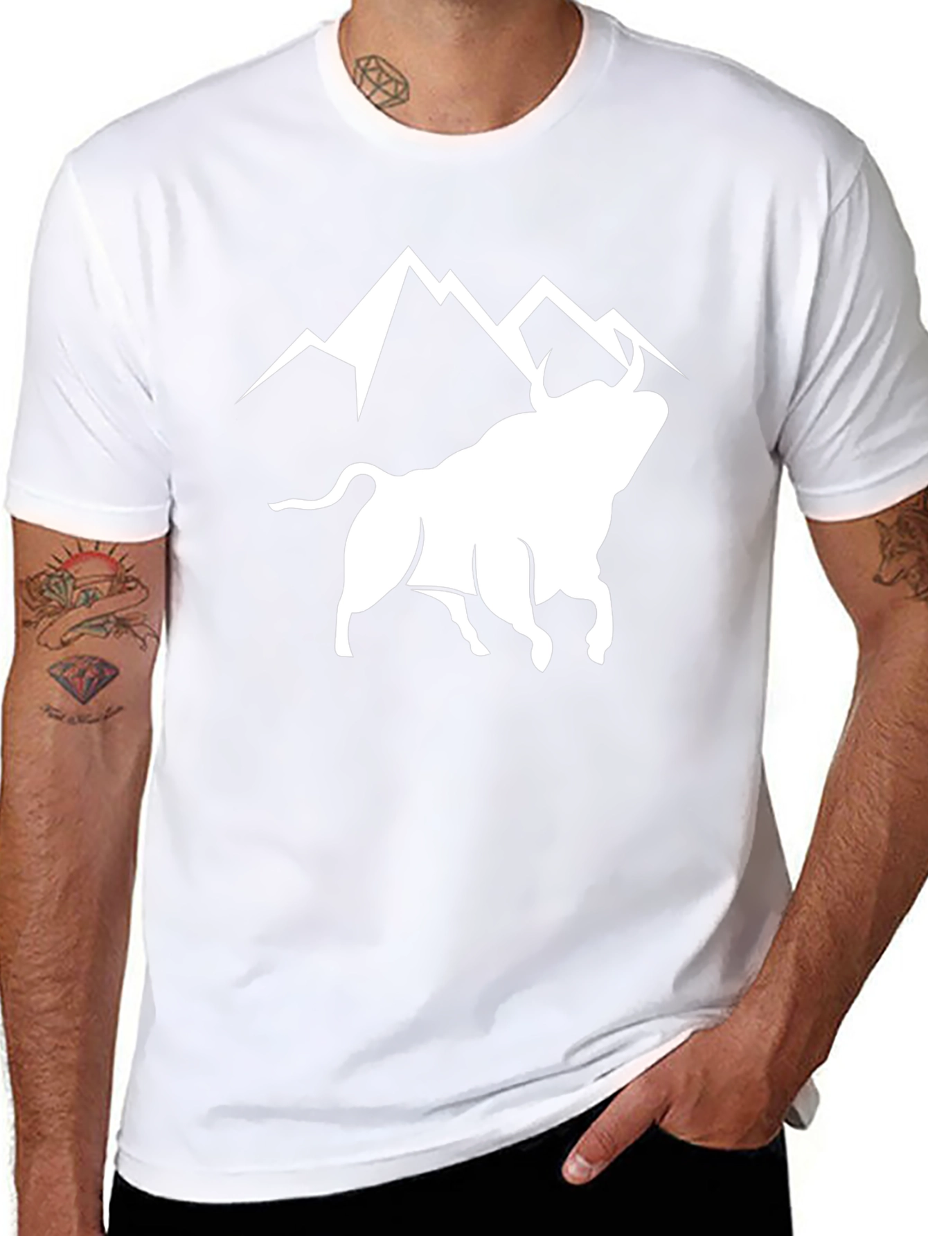 Bull & Mountain Graphic Tee - Stylish Black T-Shirt