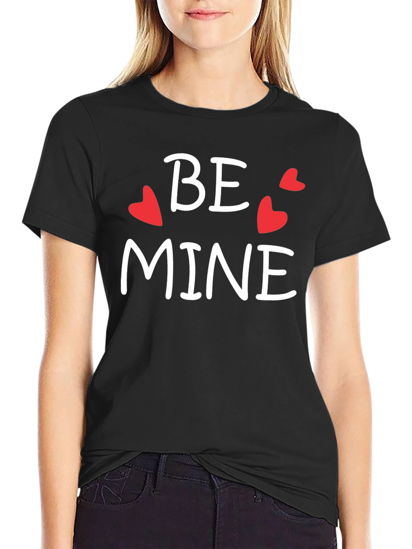 Be Mine Valentines Day Graphic Tee - Black Cotton