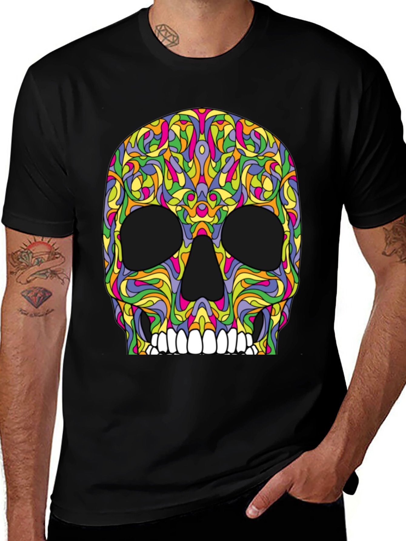 Psychedelic Skull T-Shirt - Black Graphic Tee