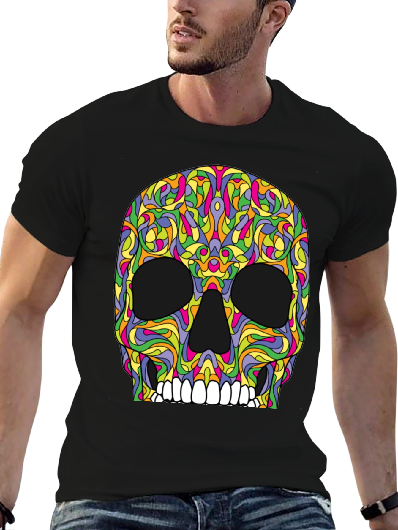 Psychedelic Skull T-Shirt - Black Graphic Tee
