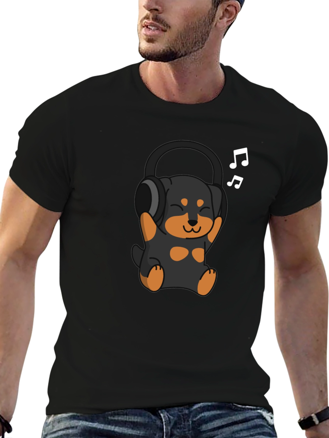 Cartoon Dog with Headphones T-Shirt