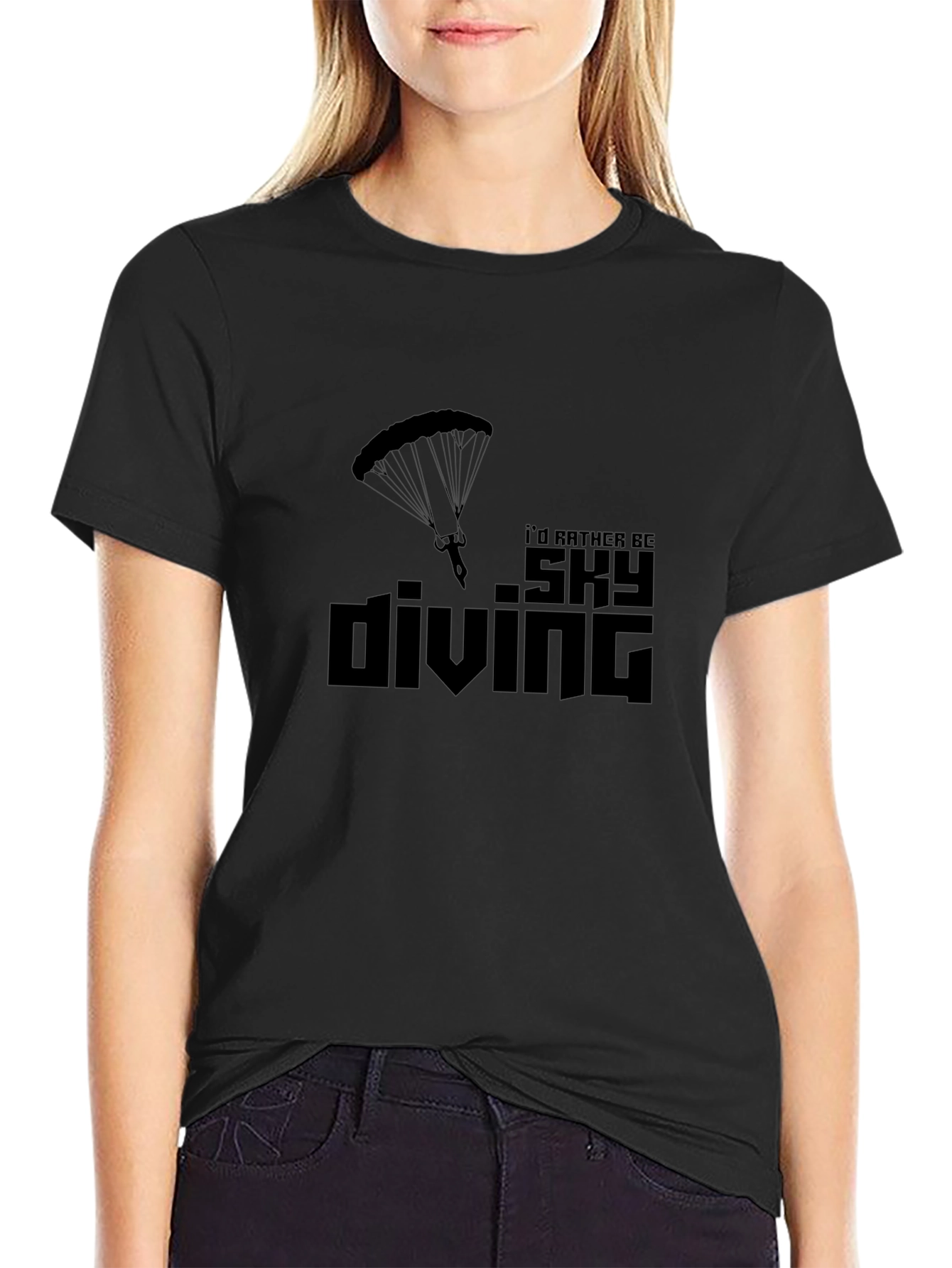 Skydiving T-Shirt - Id Rather Be Skydiving Black Tee