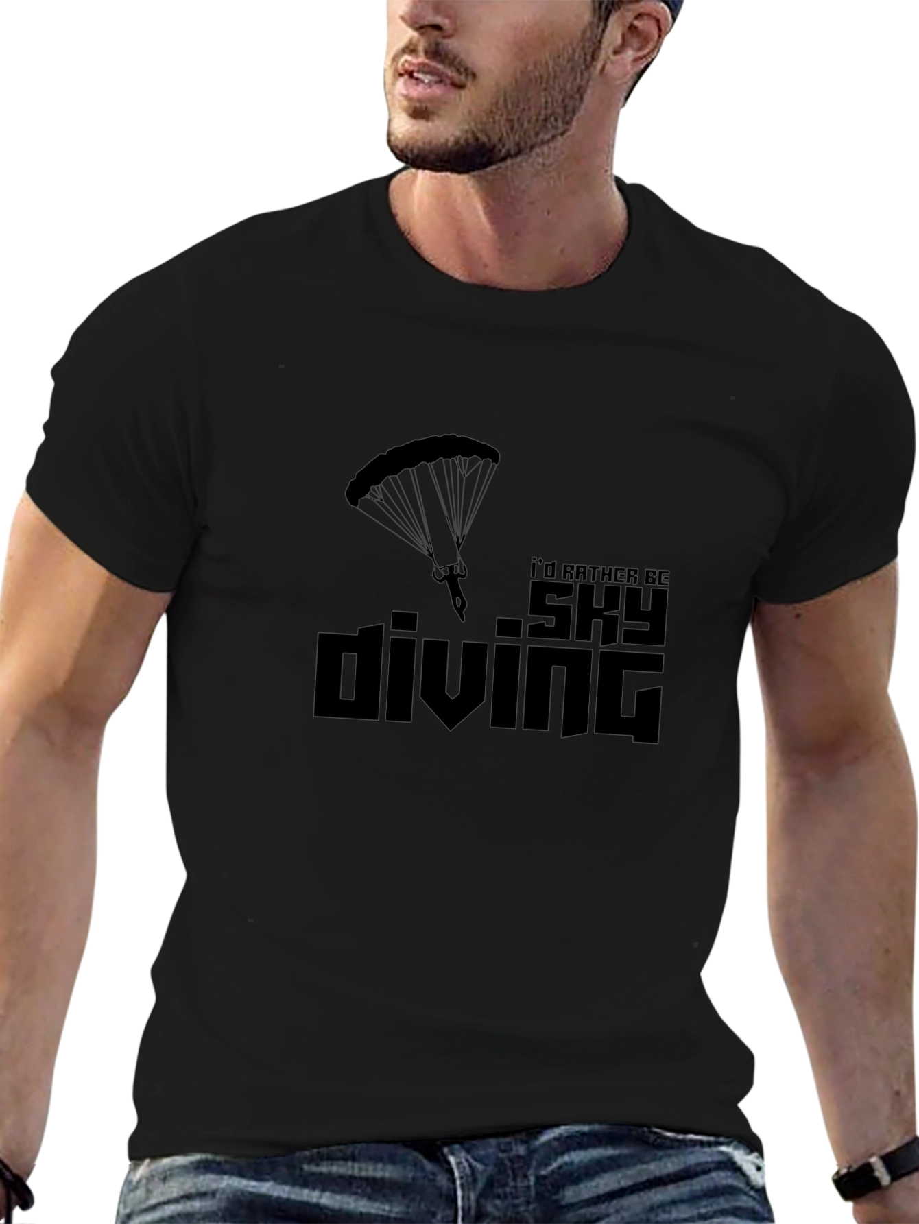 Skydiving T-Shirt - Id Rather Be Skydiving Black Tee