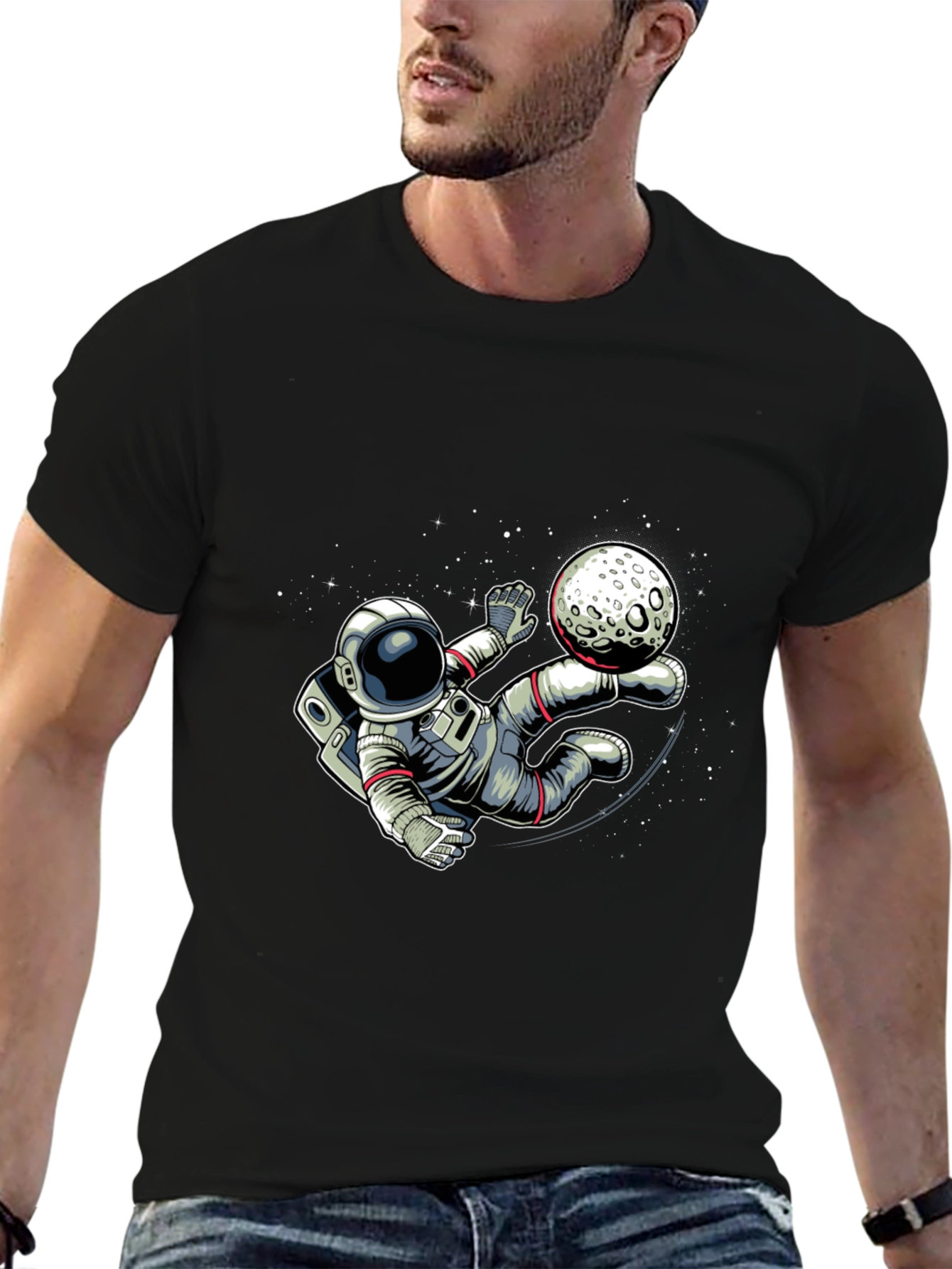 Astronaut Moon Kick T-Shirt - Space Soccer Tee