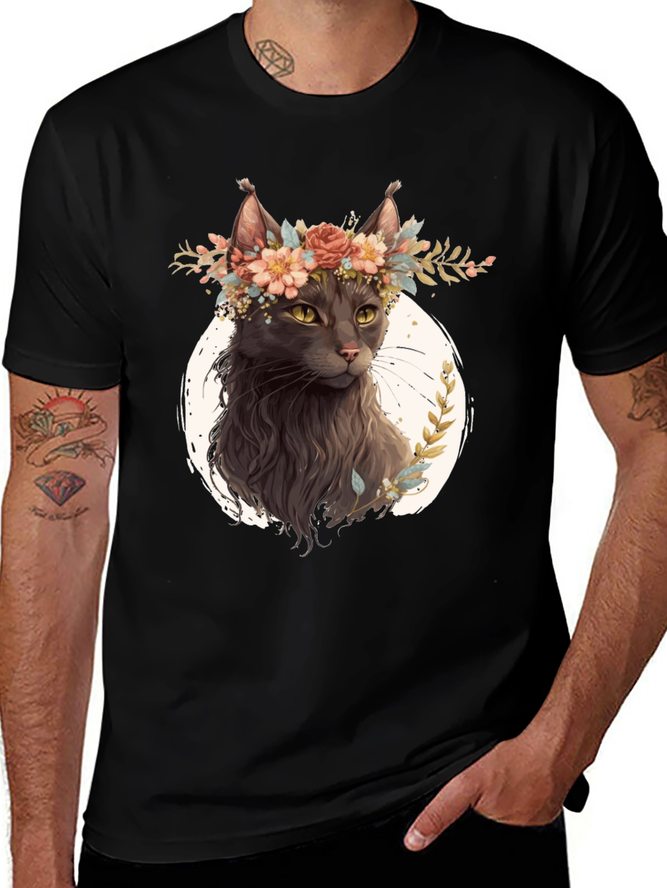 Cat Lover T-Shirt: Floral Crown Feline Tee