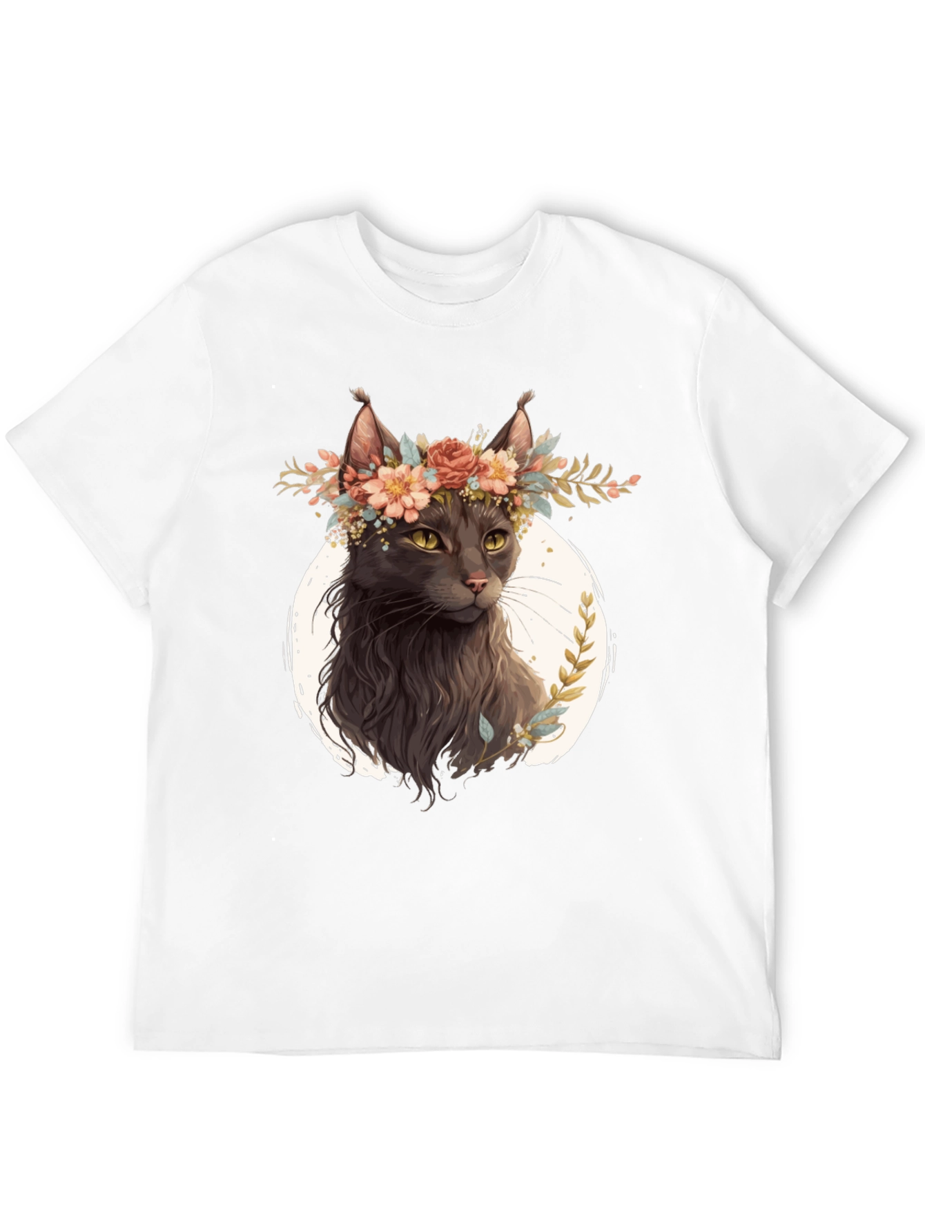 Cat Lover T-Shirt: Floral Crown Feline Tee