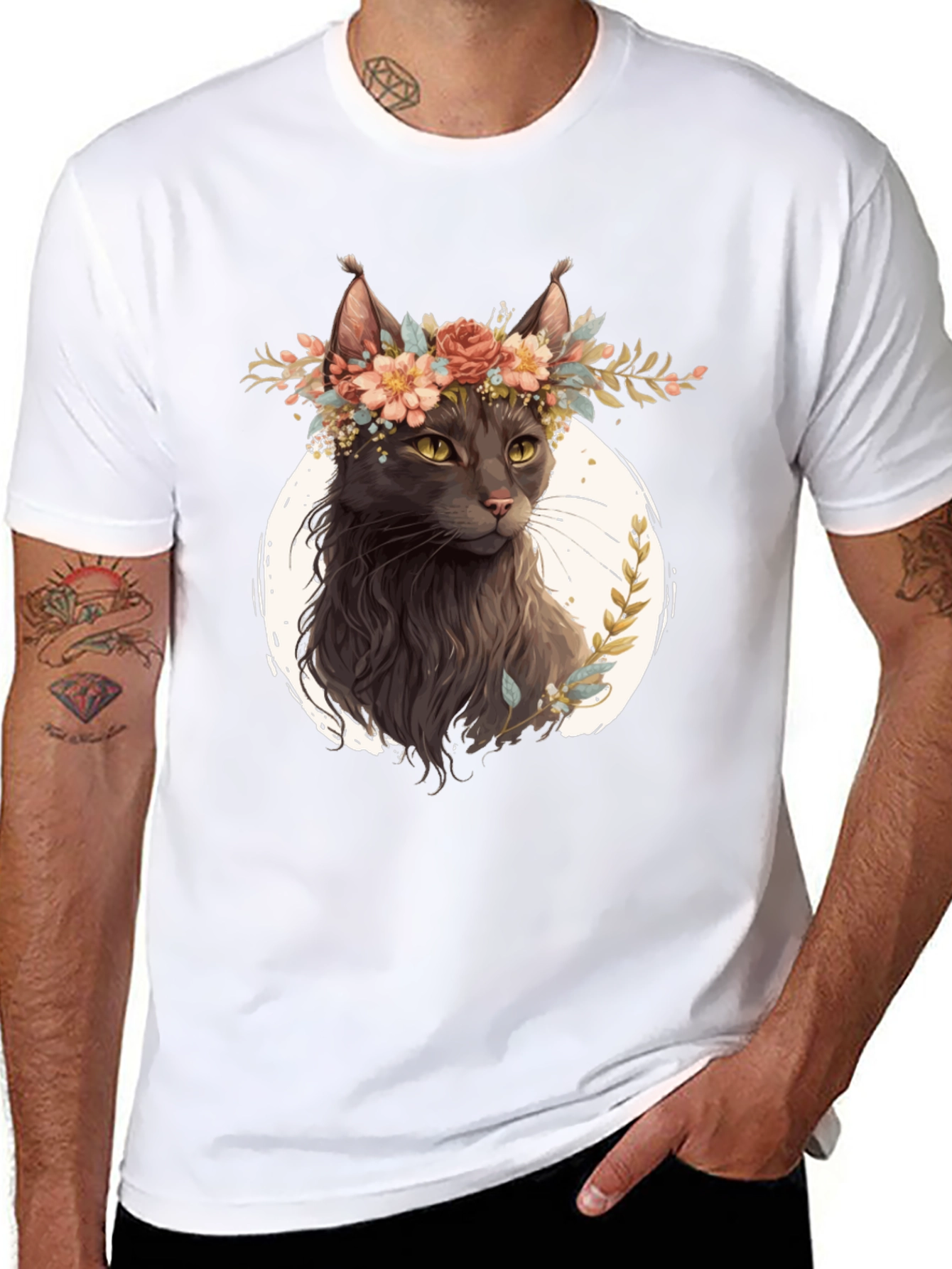 Cat Lover T-Shirt: Floral Crown Feline Tee