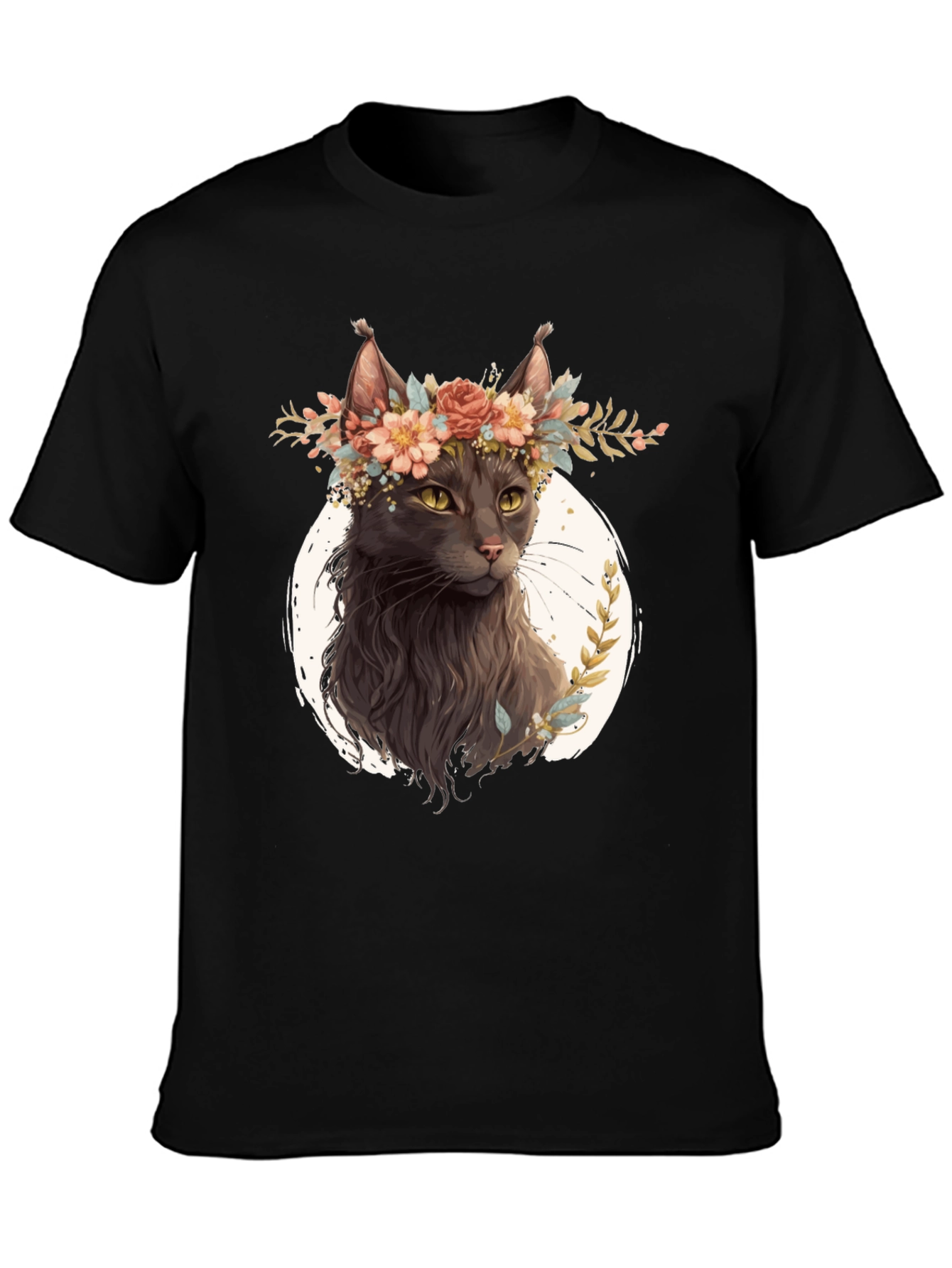 Cat Lover T-Shirt: Floral Crown Feline Tee