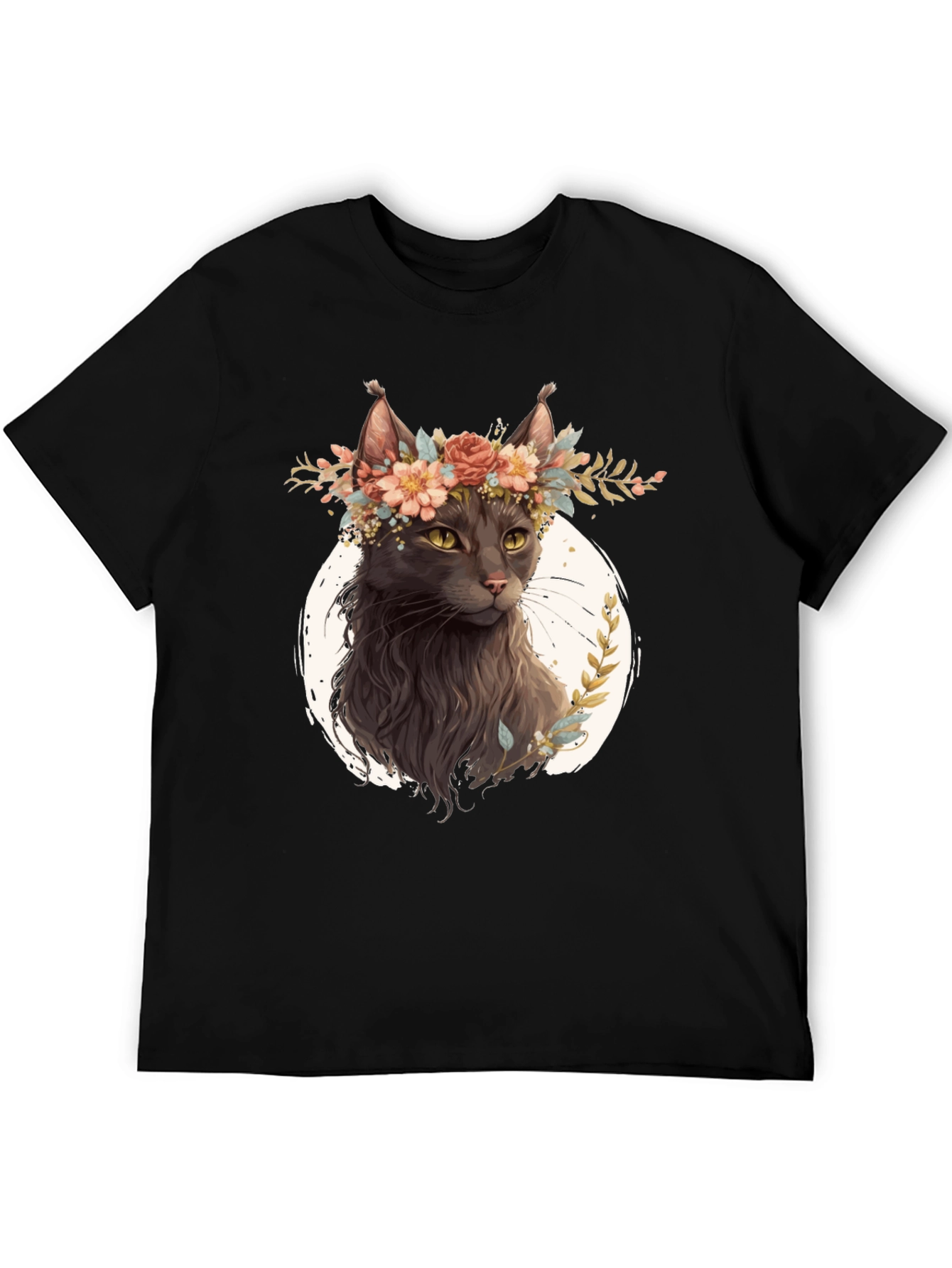 Cat Lover T-Shirt: Floral Crown Feline Tee