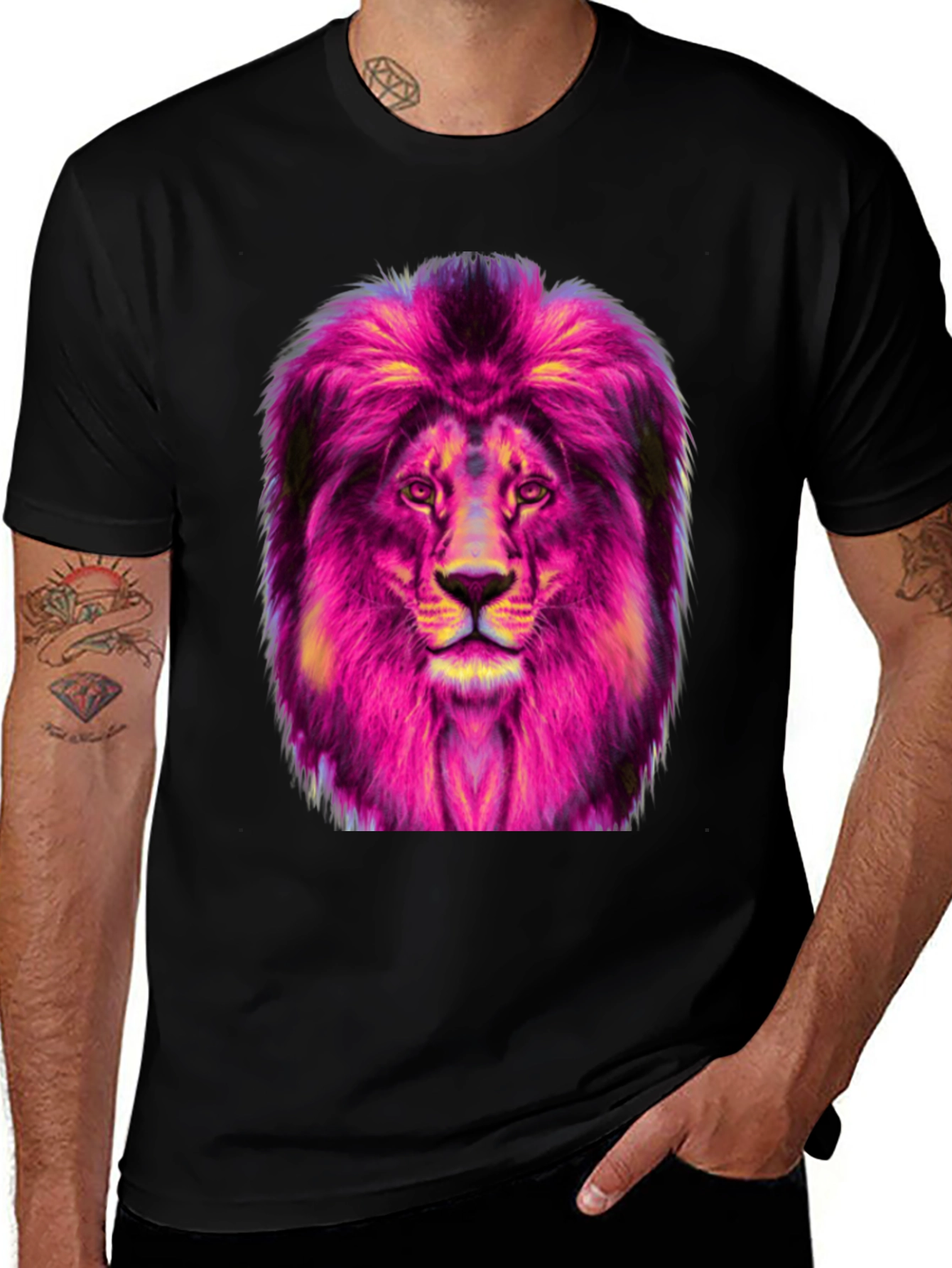 Vibrant Lion Graphic Tee - Mens Black T-Shirt