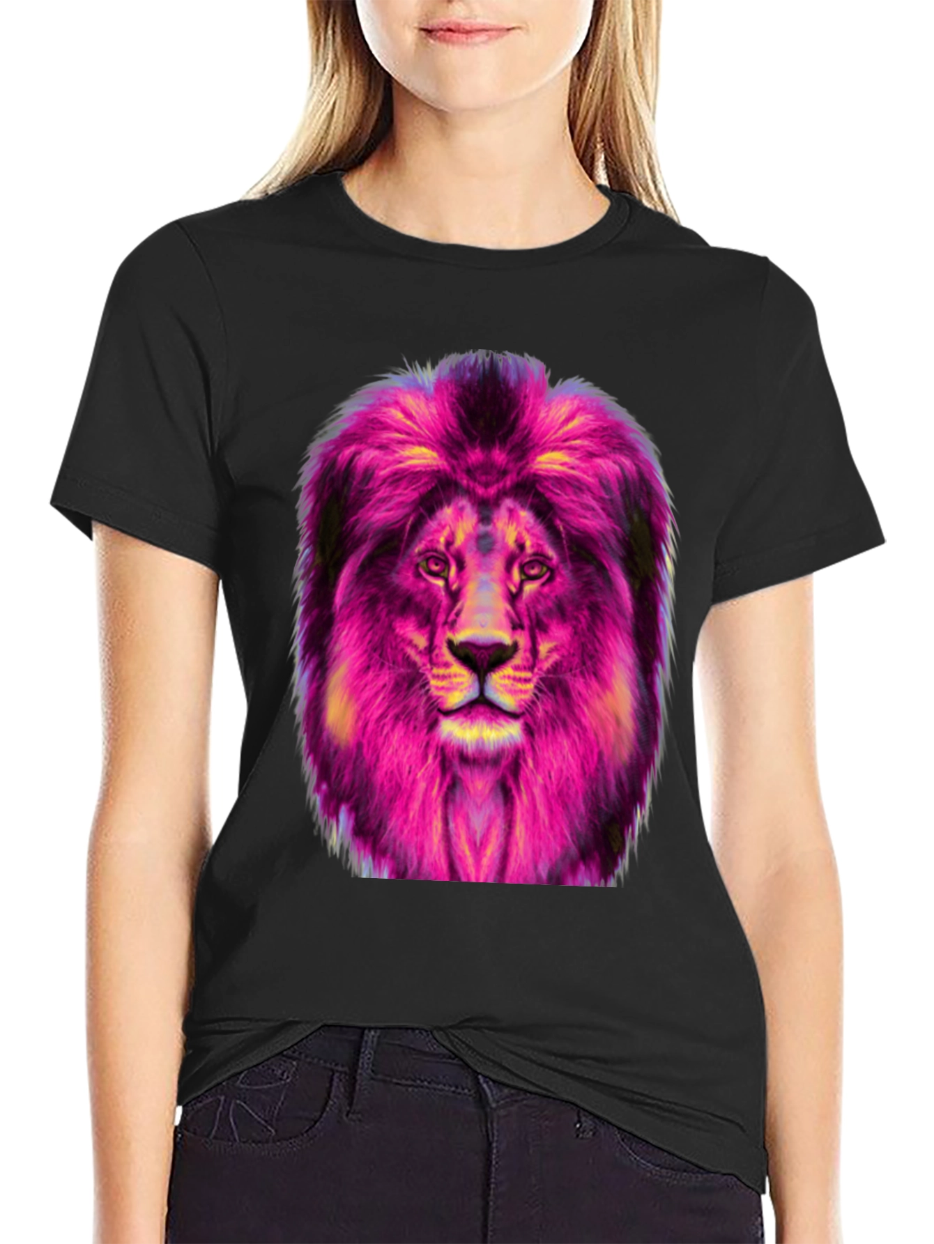 Vibrant Lion Graphic Tee - Mens Black T-Shirt