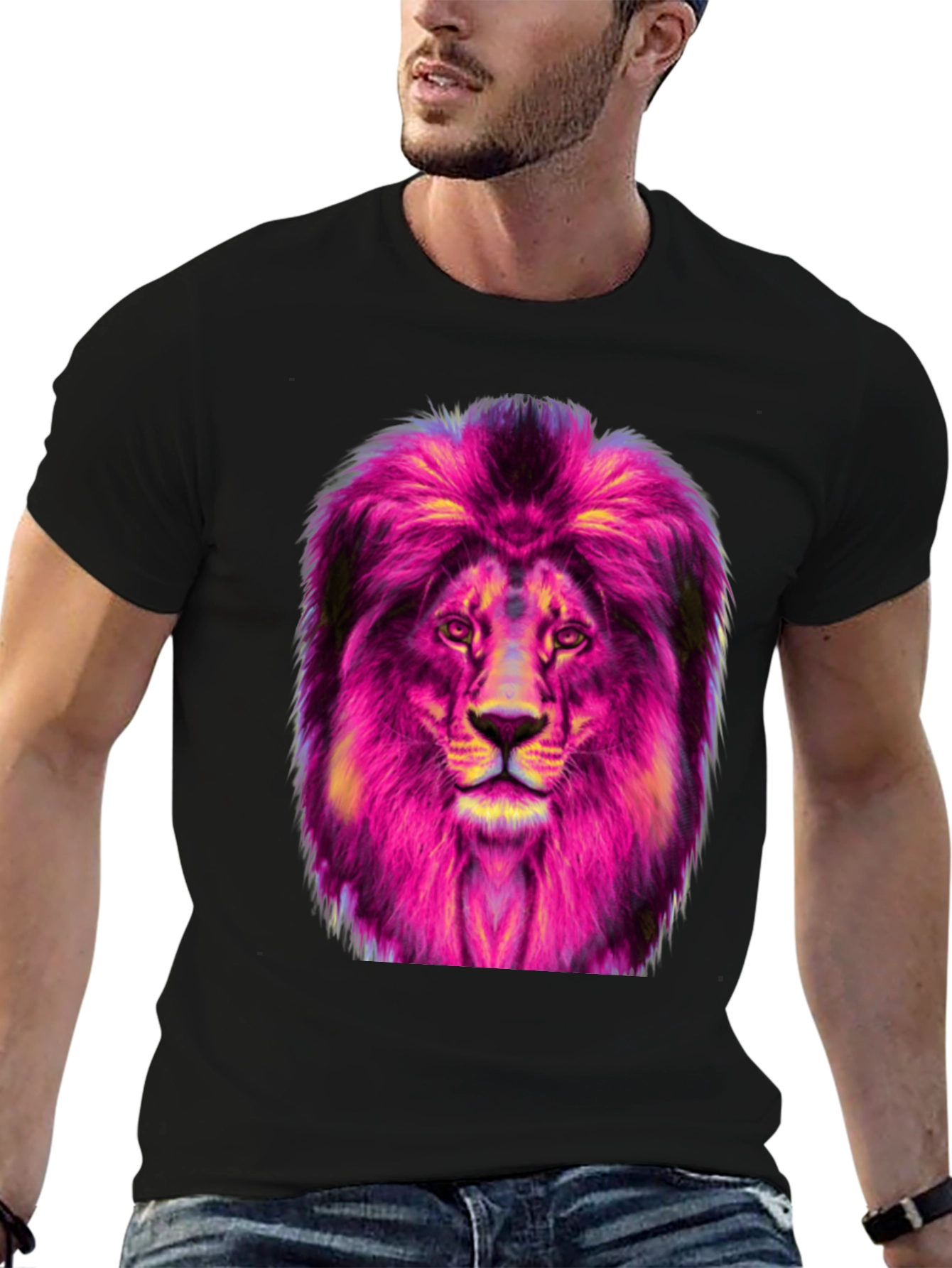 Vibrant Lion Graphic Tee - Mens Black T-Shirt