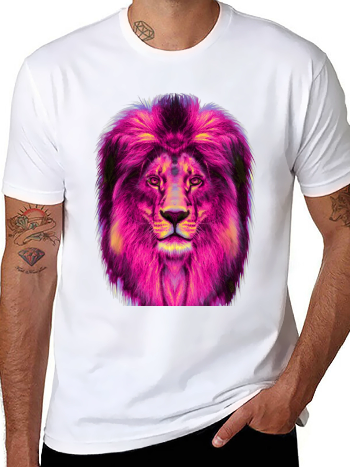 Vibrant Lion Graphic Tee - Mens Black T-Shirt