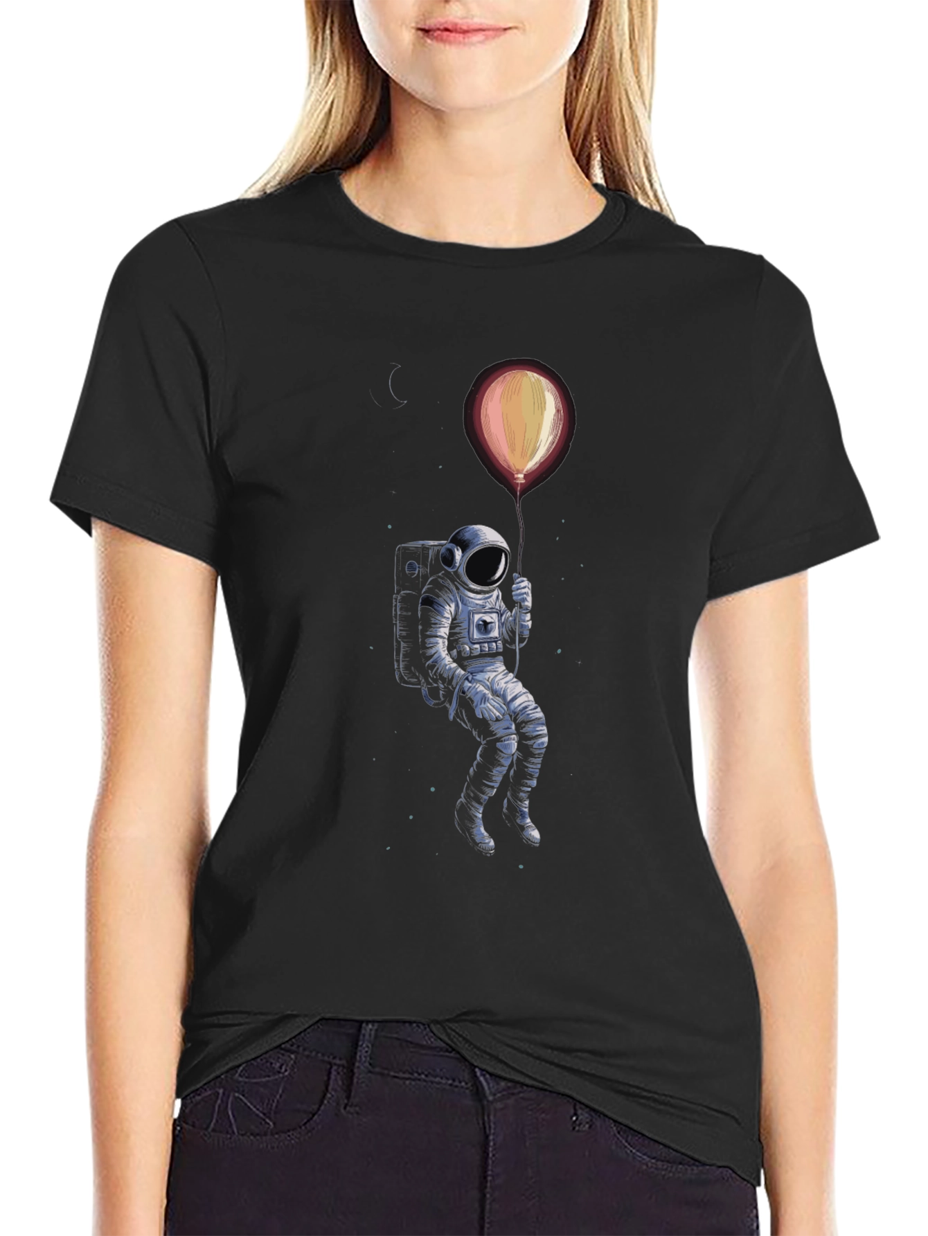 Astronaut Balloon Graphic Tee - Black
